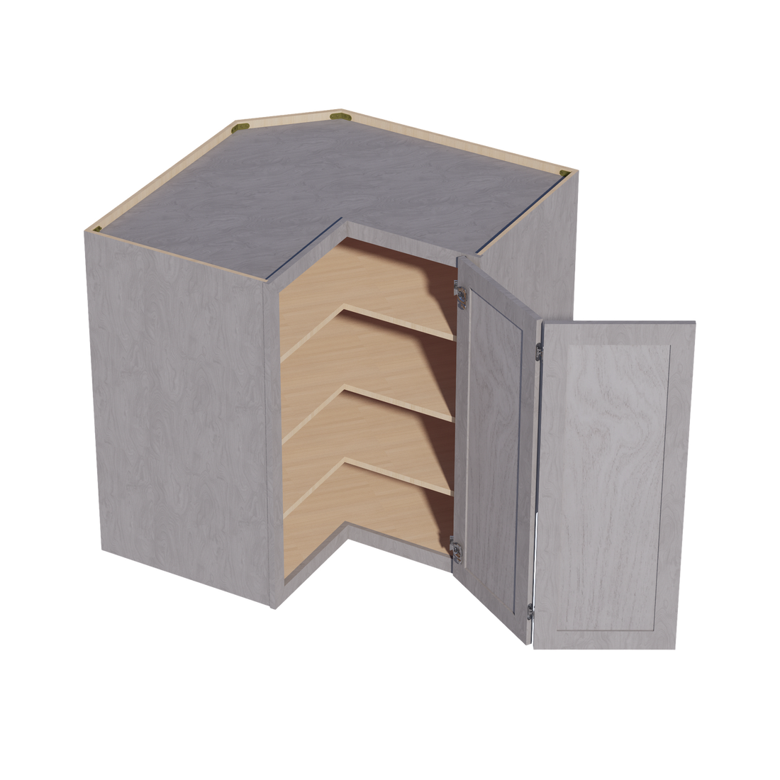 HLG-WPC2442: Light Gray Shaker 24"W x 42"H 1 Door & 3 Shelves Pie Cut Wall Corner Cabinet