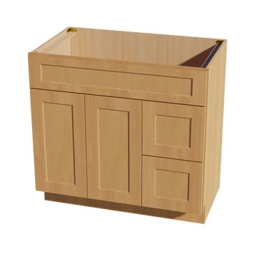 HT-VSD3621R: Timber Wood Shaker 36"W x 34-1/2"H x 21"D 2 Doors & 2 Right Drawers Offset Vanity Sink Base Cabinets