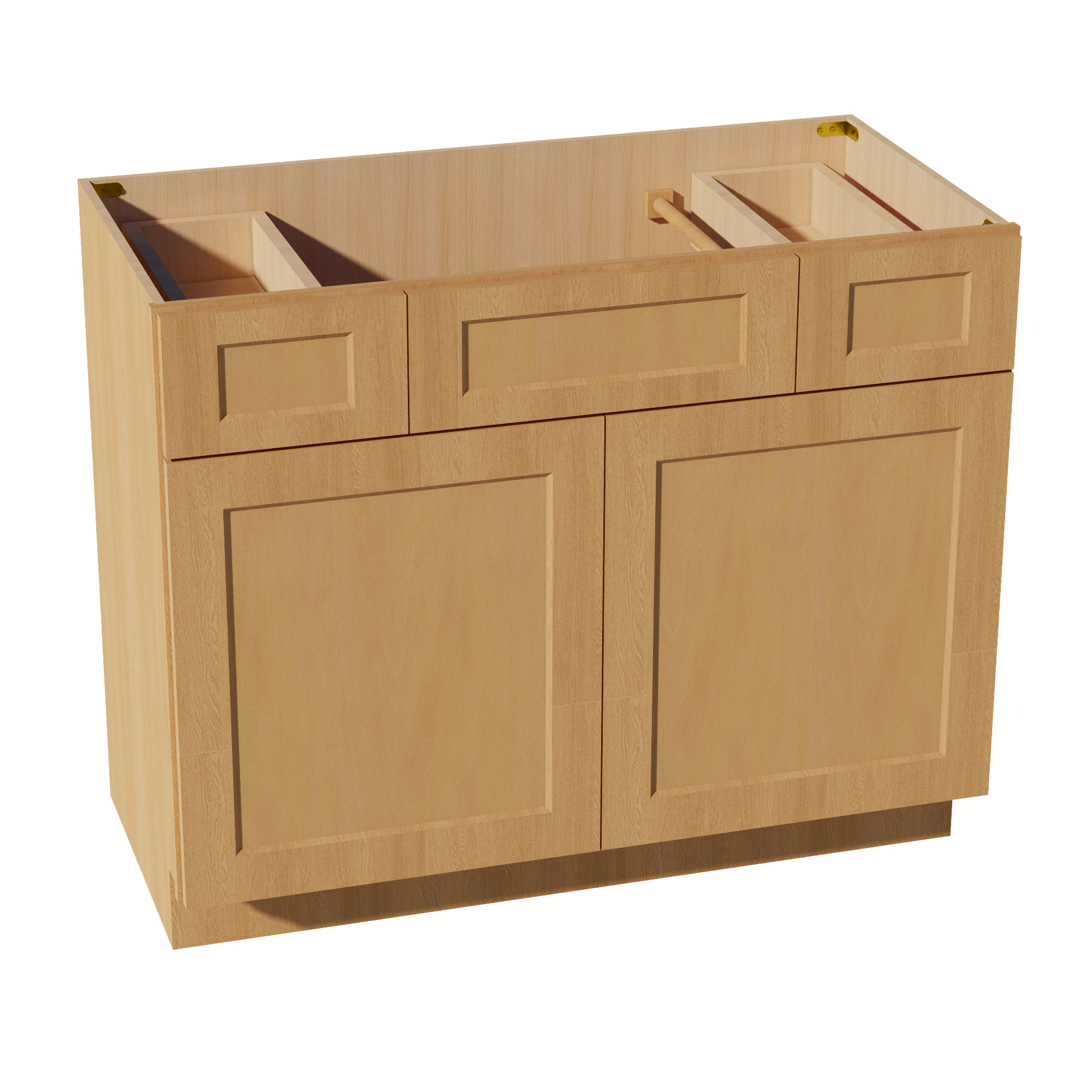 HT-VSD4221: Timber Wood Shaker  42"W x 34-1/2"H x 21"D 2 Doors, 2 Drawers & 1 False Drawer Centered Vanity Sink Base Cabinets
