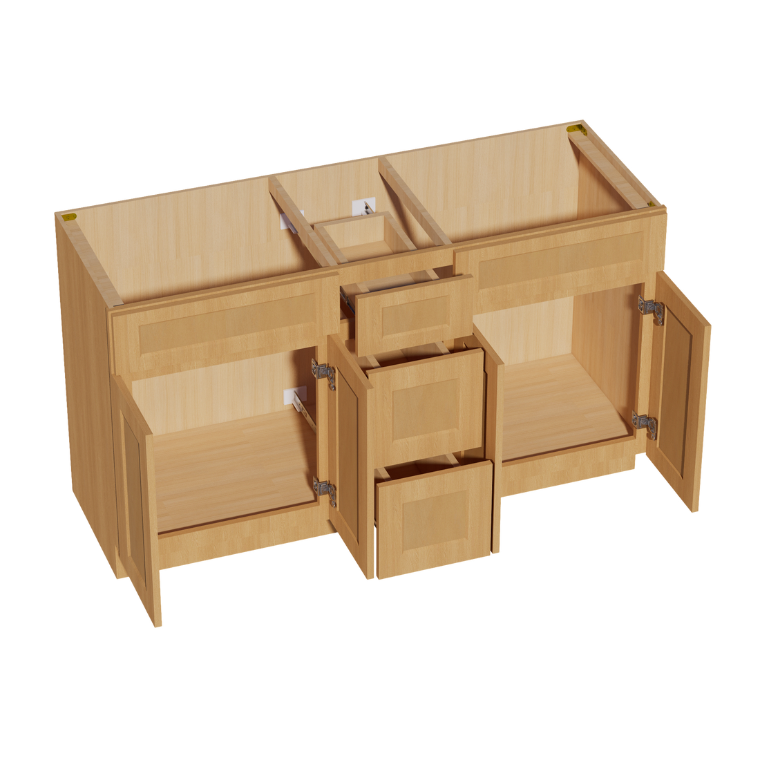 HT-VSD60DOUBLE: Timber Wood Shaker 60"W x 34-1/2"H x 21"D 4 Doors, 3 Drawers & 2 False Drawers Double Sink Vanity Base Combo Cabinets