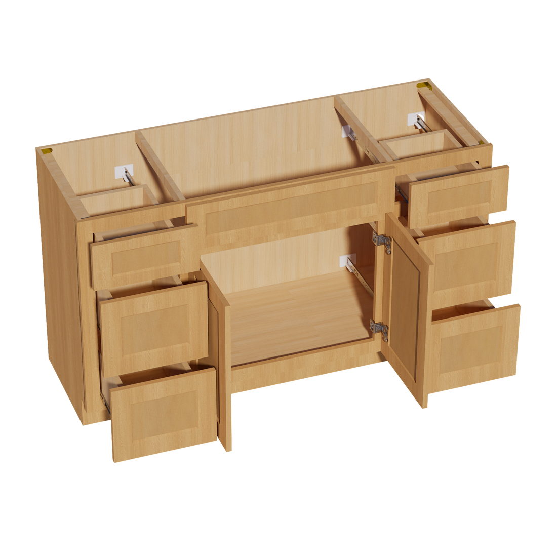 HT-VSD60SINGLE: Timber Wood Shaker 60"W x 34-1/2"H x 21"D 2 Doors, 6 Drawers & 1 False Drawer Single Sink Vanity Base Combo Cabinets