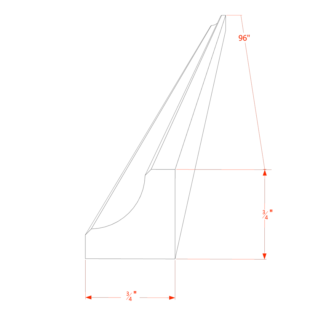SF-ICM8: Frost White Slim Shaker 96"W x 3/4"H x 3/4"D Inside Corner Molding