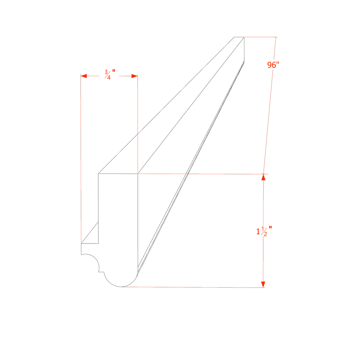 HG-LRM: Dark Gray Shaker 96"W x 1-1/2"H x 3/4"D Light Rail Molding