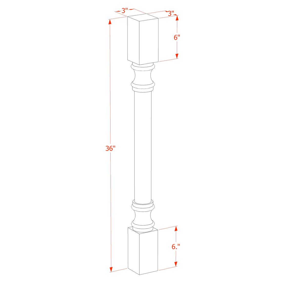 HG-RP336: Dark Gray Shaker 03"W x 36"H x 03"D Round Roman Pillar