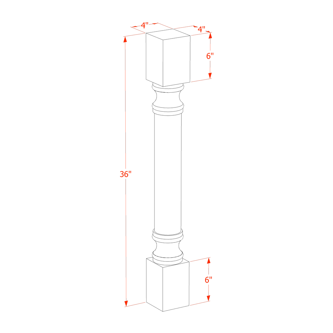 HLG-RP436: Light Gray Shaker 04"W x 36"H x 04"D Round Roman Pillar