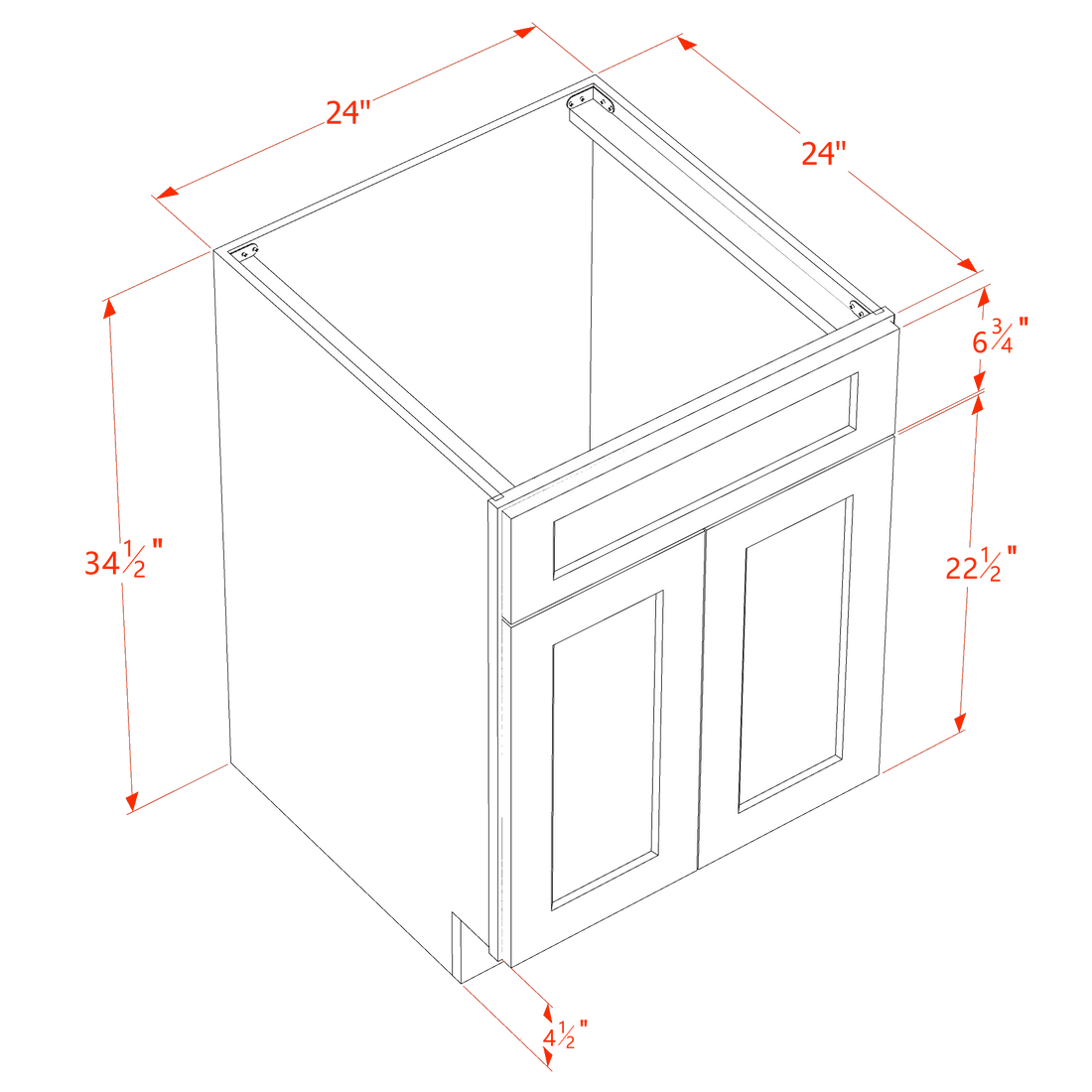 SF-SB24: Frost White Slim Shaker 24" 2 Doors 1 False Drawer Sink Base Cabinet