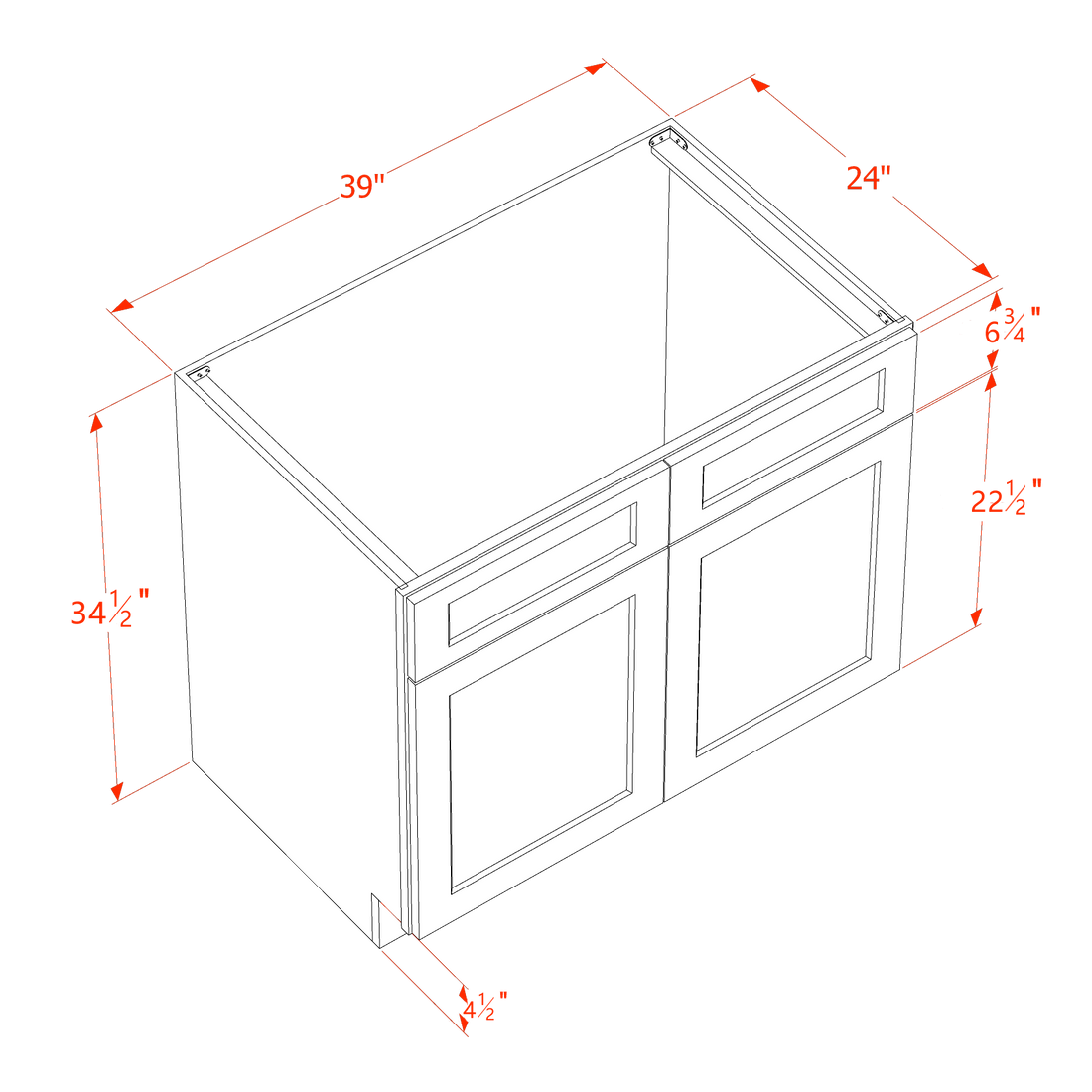 SF-SB39: Frost White Slim Shaker 39" 2 Doors 2 False Drawers Sink Base Cabinet