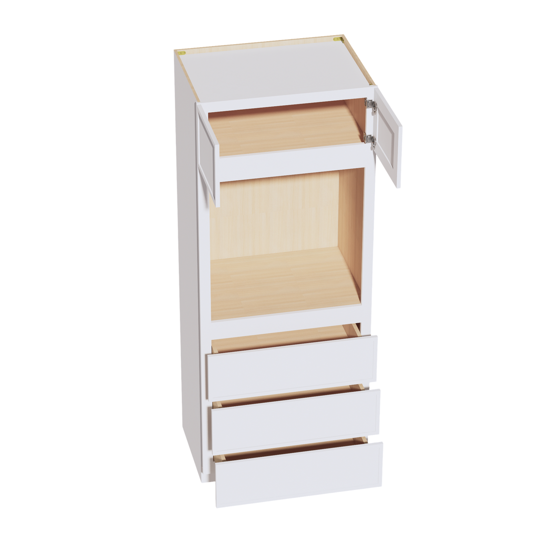 SF-OC3384: Frost White Slim Shaker 33"W x 84"H x 24"D 2 Doors & 3 Drawers Tall Oven Shelf Cabinets