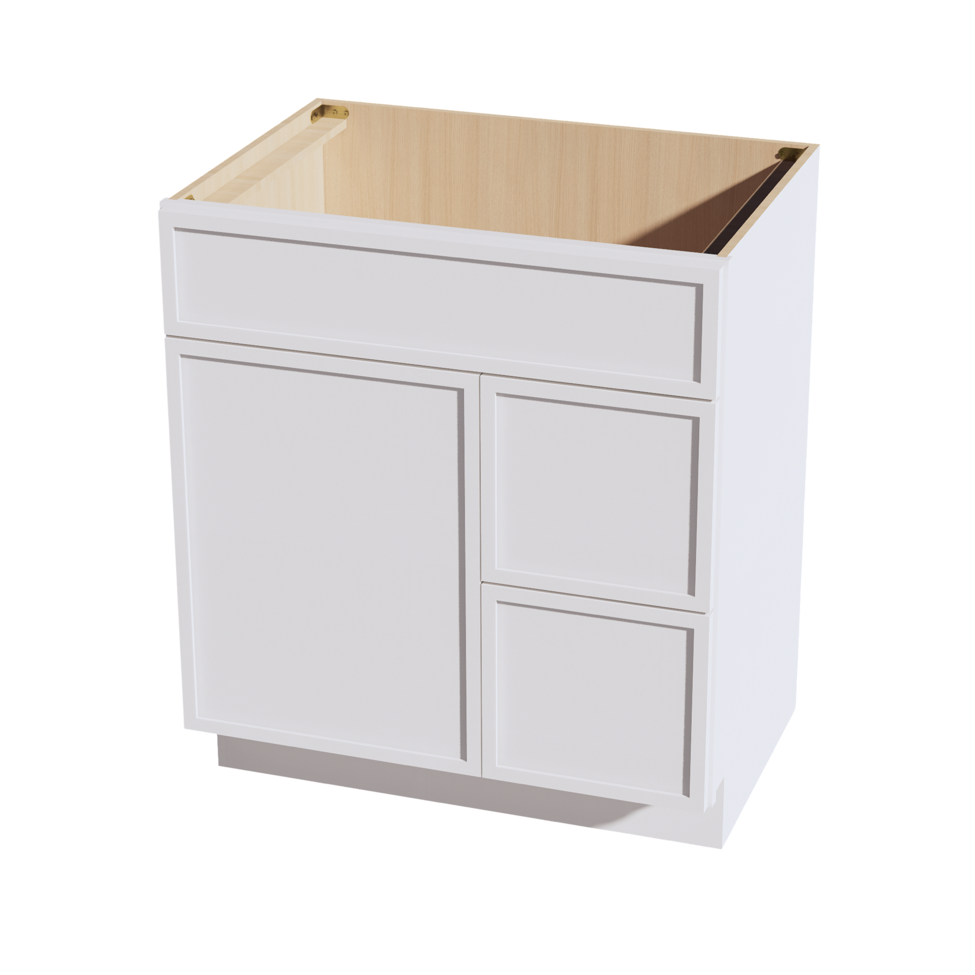 SF-VSD3021R: Frost White Slim Shaker 30"W x 34-1/2"H x 21"D 1 Door & 2 Right Drawers Offset Vanity Sink Base Cabinets