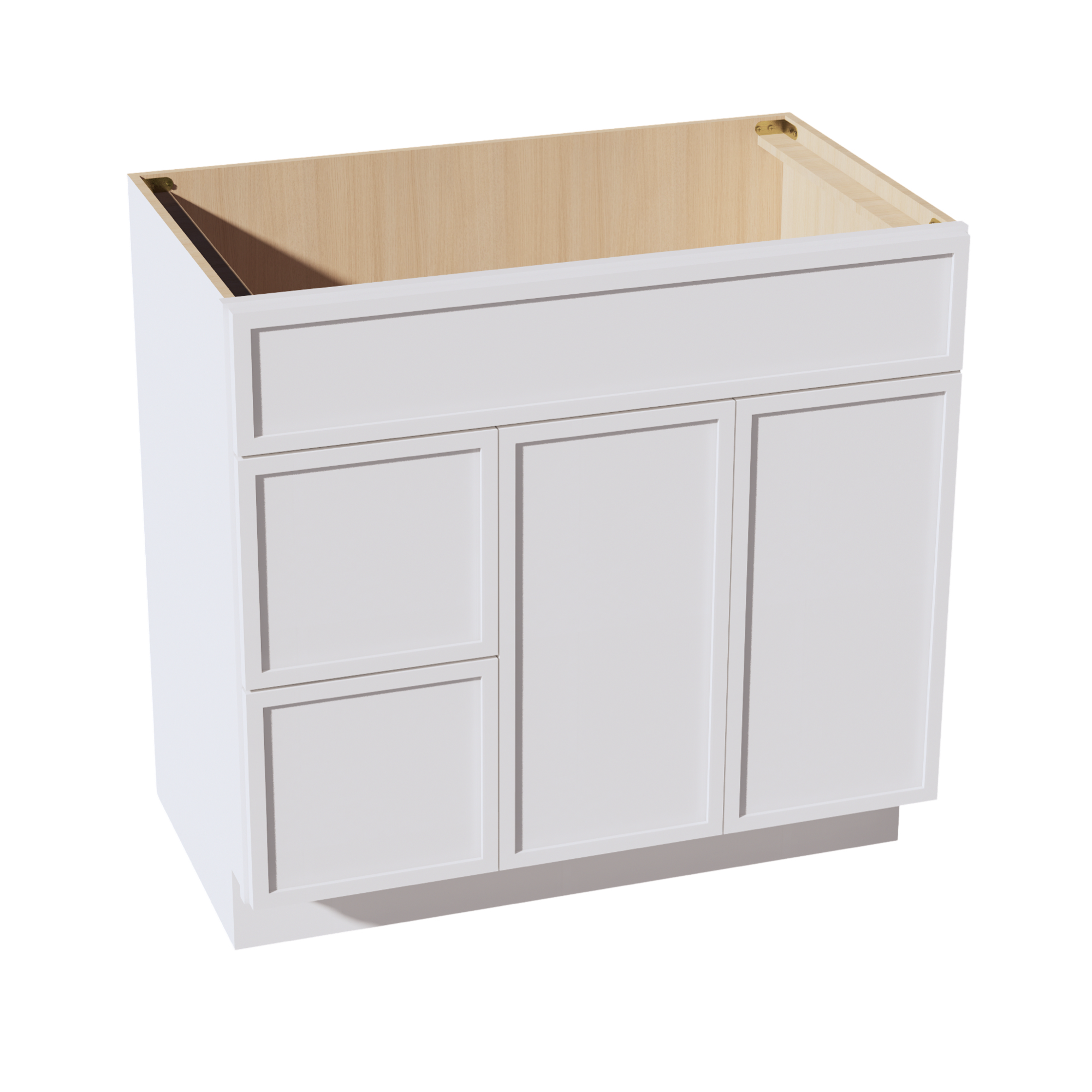 SF-VSD3621L: Frost White Slim Shaker 36"W x 34-1/2"H x 21"D 2 Doors & 2 Left Drawers Offset Vanity Sink Base Cabinets