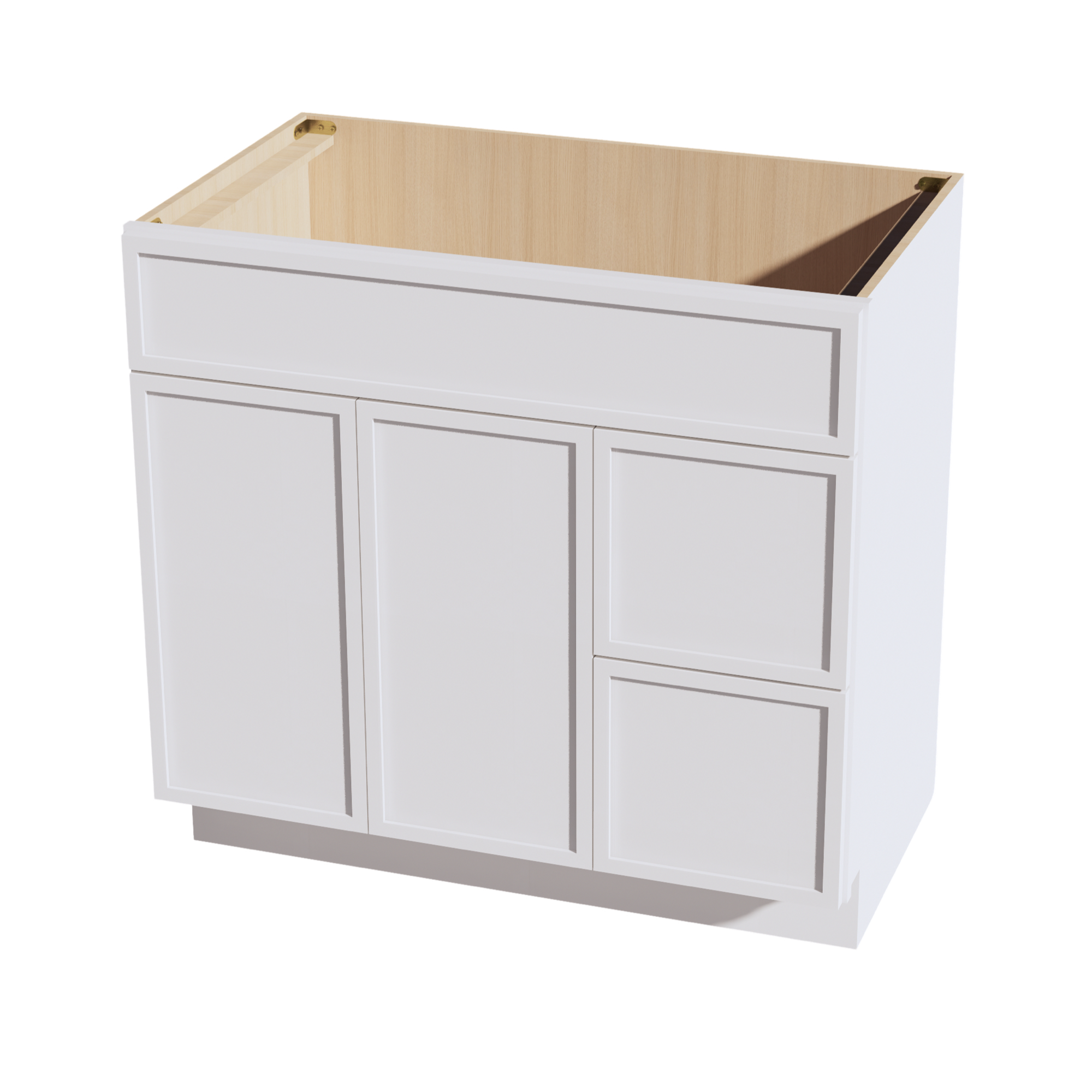 SF-VSD3621R: Frost White Slim Shaker 36"W x 34-1/2"H x 21"D 2 Doors & 2 Right Drawers Offset Vanity Sink Base Cabinets
