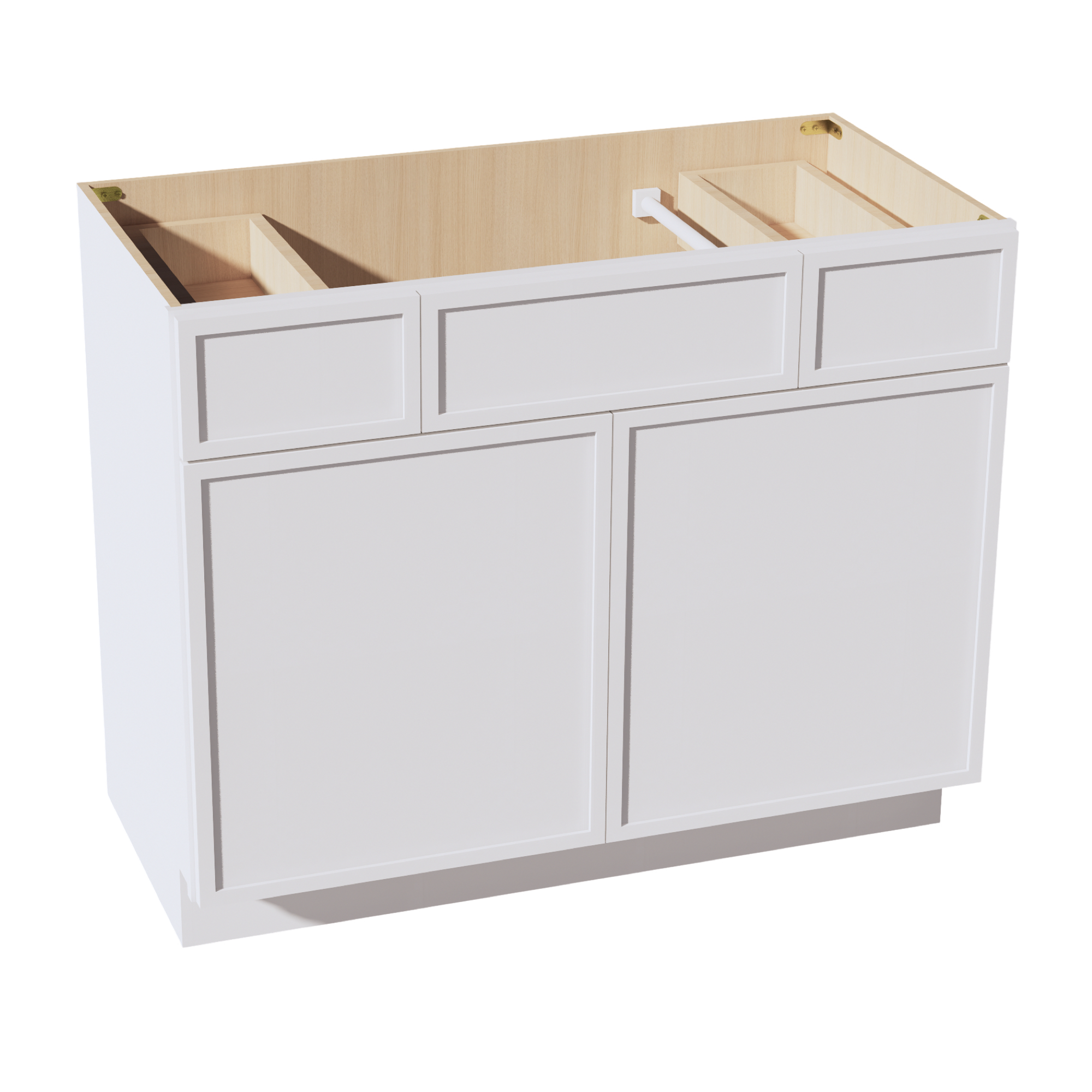 SF-VSD4221: Frost White Slim Shaker  42"W x 34-1/2"H x 21"D 2 Doors, 2 Drawers & 1 False Drawer Centered Vanity Sink Base Cabinets