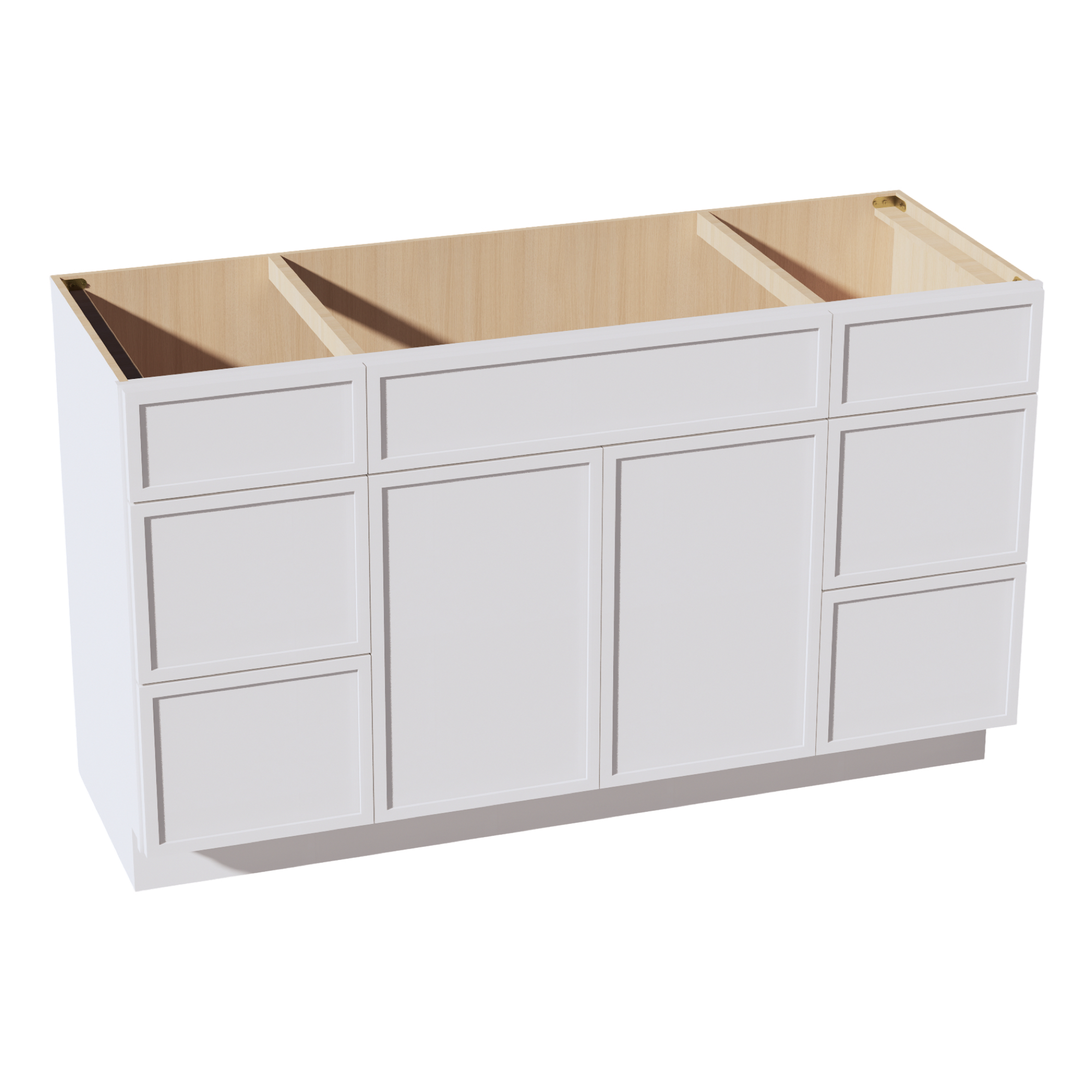 SF-VSD60SINGLE: Frost White Slim Shaker 60"W x 34-1/2"H x 21"D 2 Doors, 6 Drawers & 1 False Drawer Single Sink Vanity Base Combo Cabinets