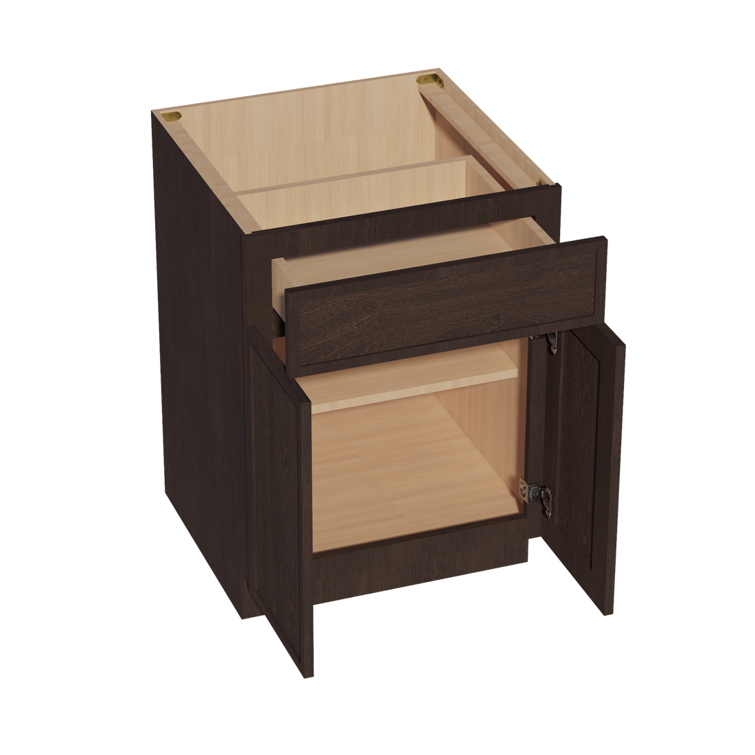 SM-B24: Mocha Brown Slim Shaker 24" 1 Drawer 2 Doors Standard Base Cabinet