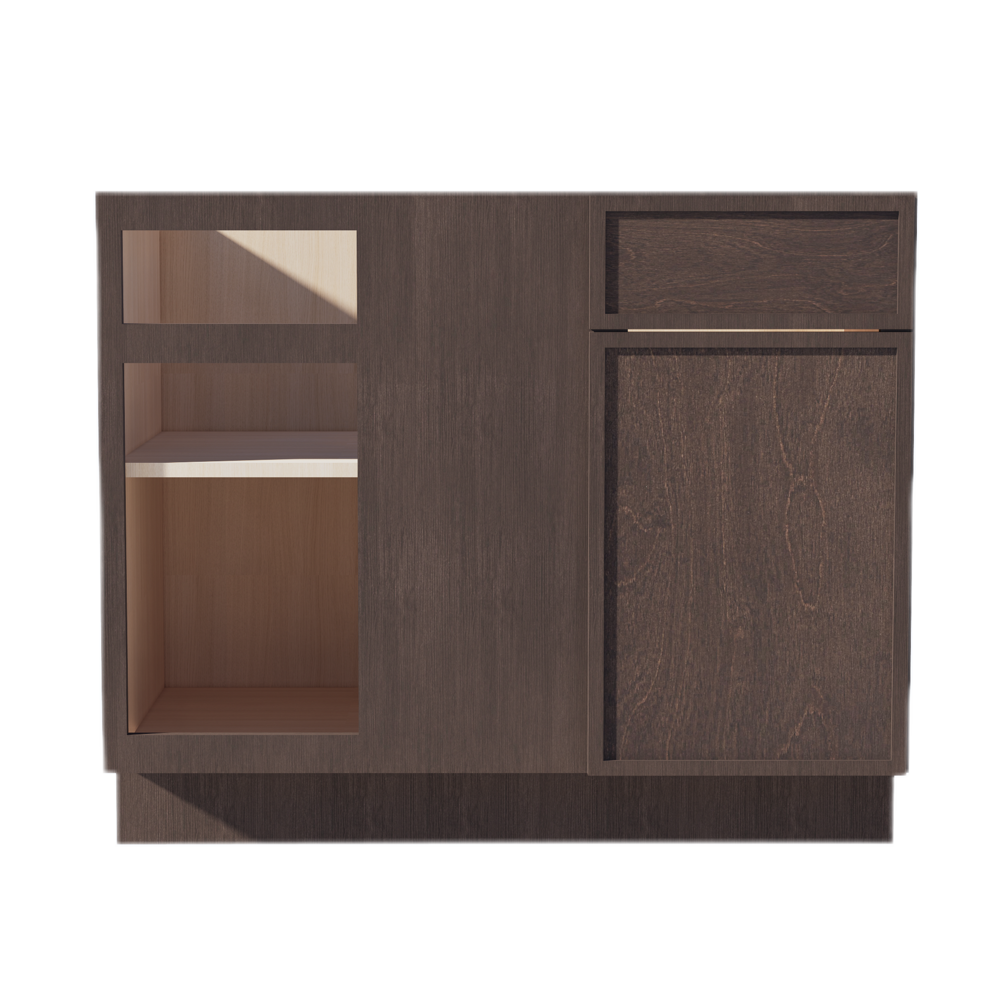 SM-BBC42/45: Mocha Brown Slim Shaker 42" 1 Door - 1 Drawer Blind Corner Base Cabinets