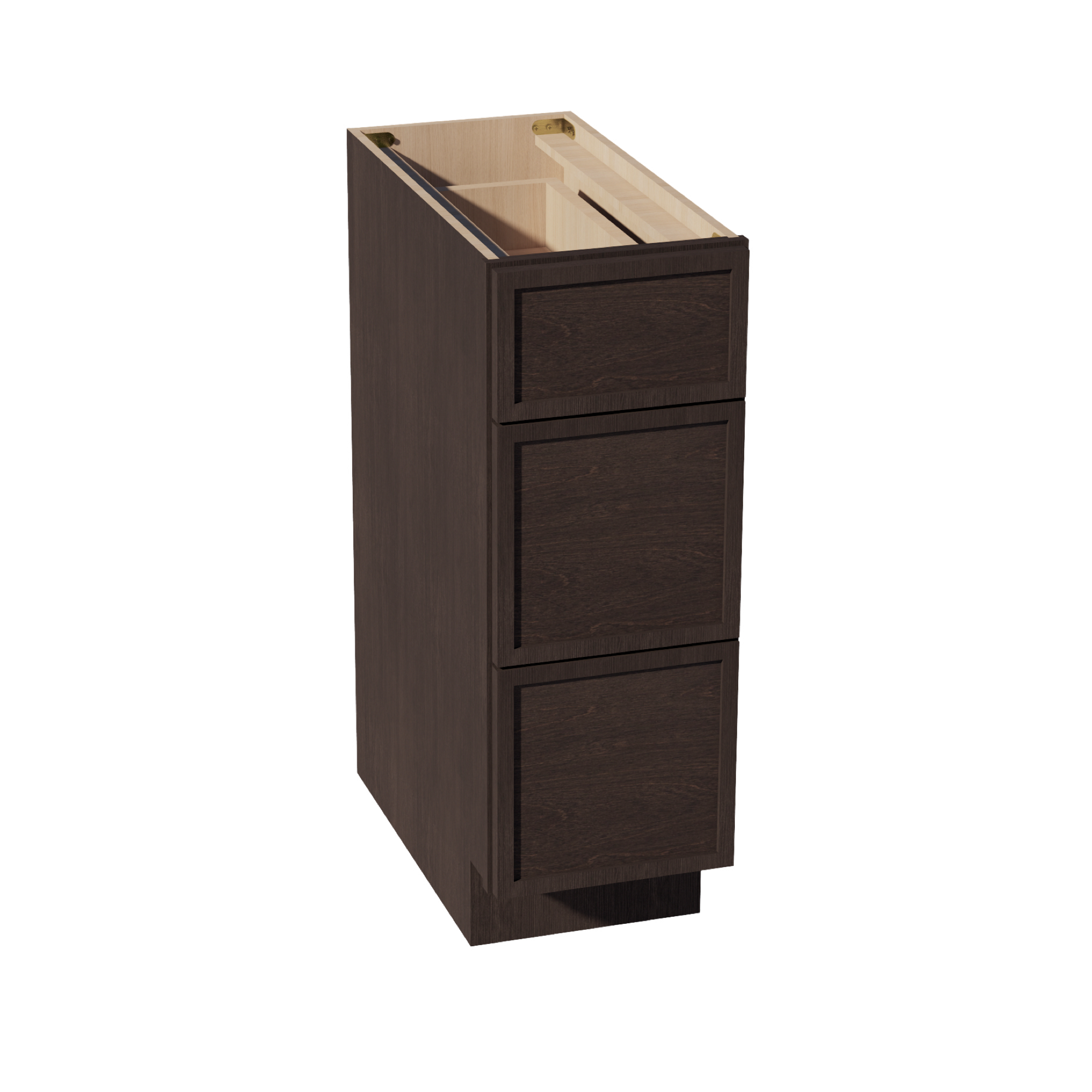 SM-DB12: Mocha Brown Slim Shaker 12" 3 Drawers Base Cabinet