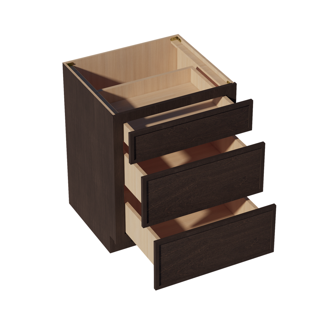 SM-DB27: Mocha Brown Slim Shaker 27" 3 Drawers Base Cabinet