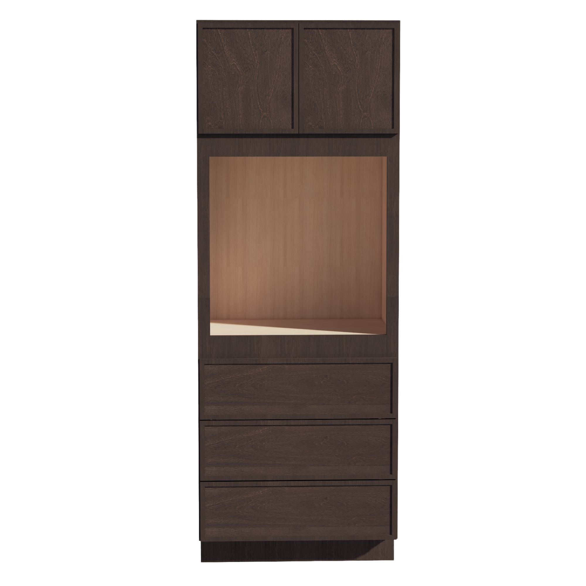 SM-OC3390: Mocha Brown Slim Shaker 33"W x 90"H x 24"D 2 Doors & 3 Drawers Tall Oven Shelf Cabinets