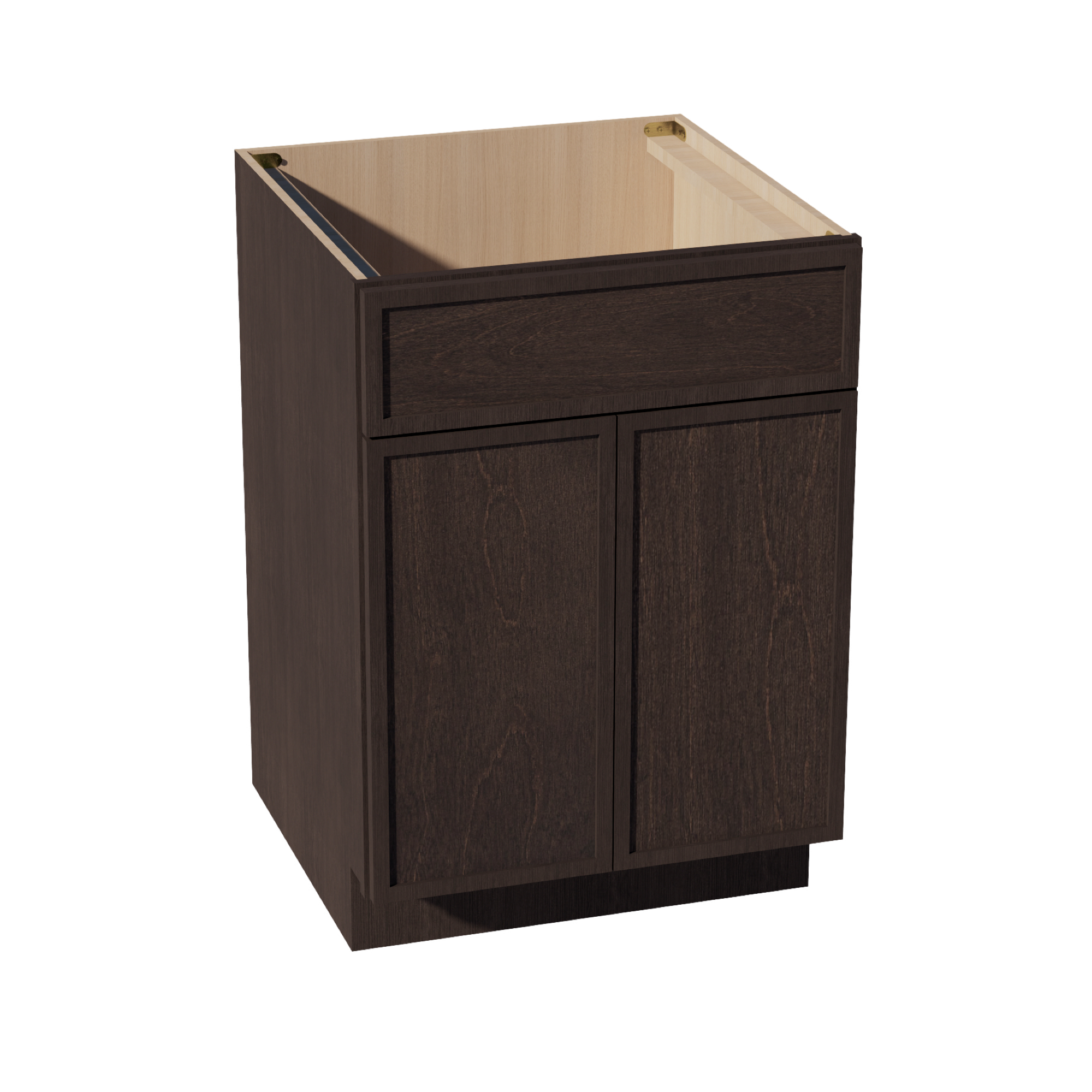 SM-SB24: Mocha Brown Slim Shaker 24" 2 Doors 1 False Drawer Sink Base Cabinet