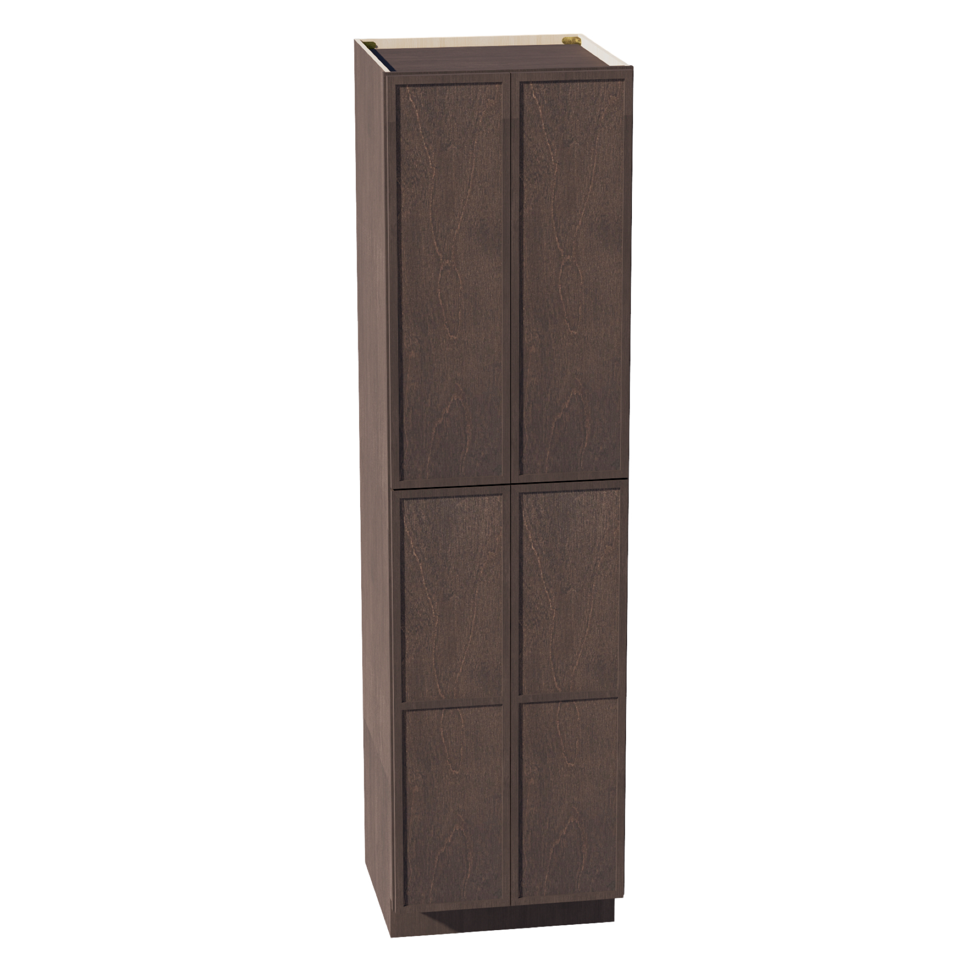 SM-TP2490: Mocha Brown Slim Shaker 24"W x 90"H x 24"D 4 Door & 5 Shelves Tall Shelf Pantry Cabinets