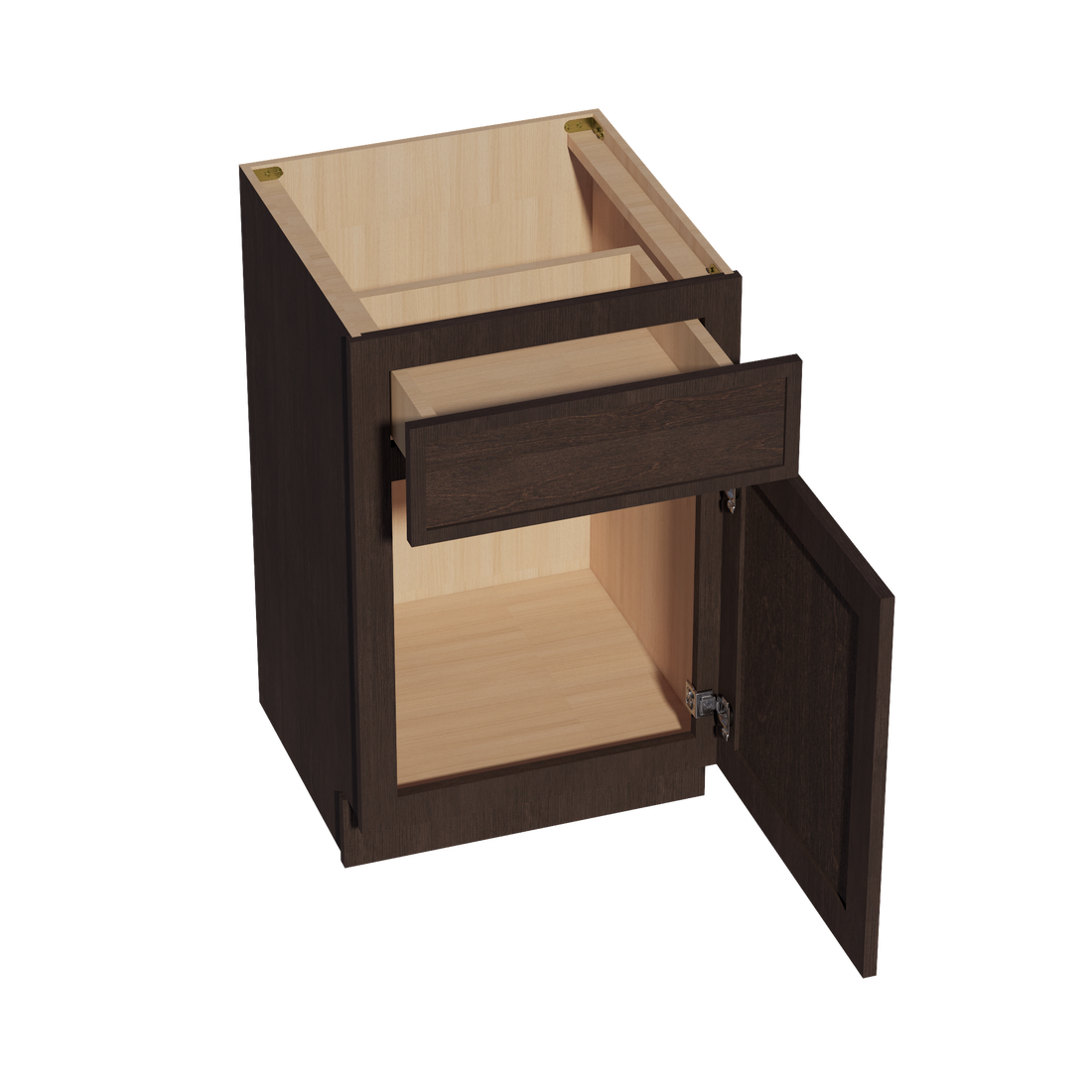 SM-VB2121: Mocha Brown Slim Shaker 21"W x 34-1/2"H x 21"D 1 Door & 1 Drawer Single Door Vanity Base Cabinets