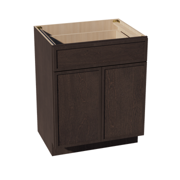 SM-VB2721: Mocha Brown Slim Shaker 27"W x 34-1/2"H x 21"D 2 Doors & 1 Drawer Double Door Vanity Base Cabinets