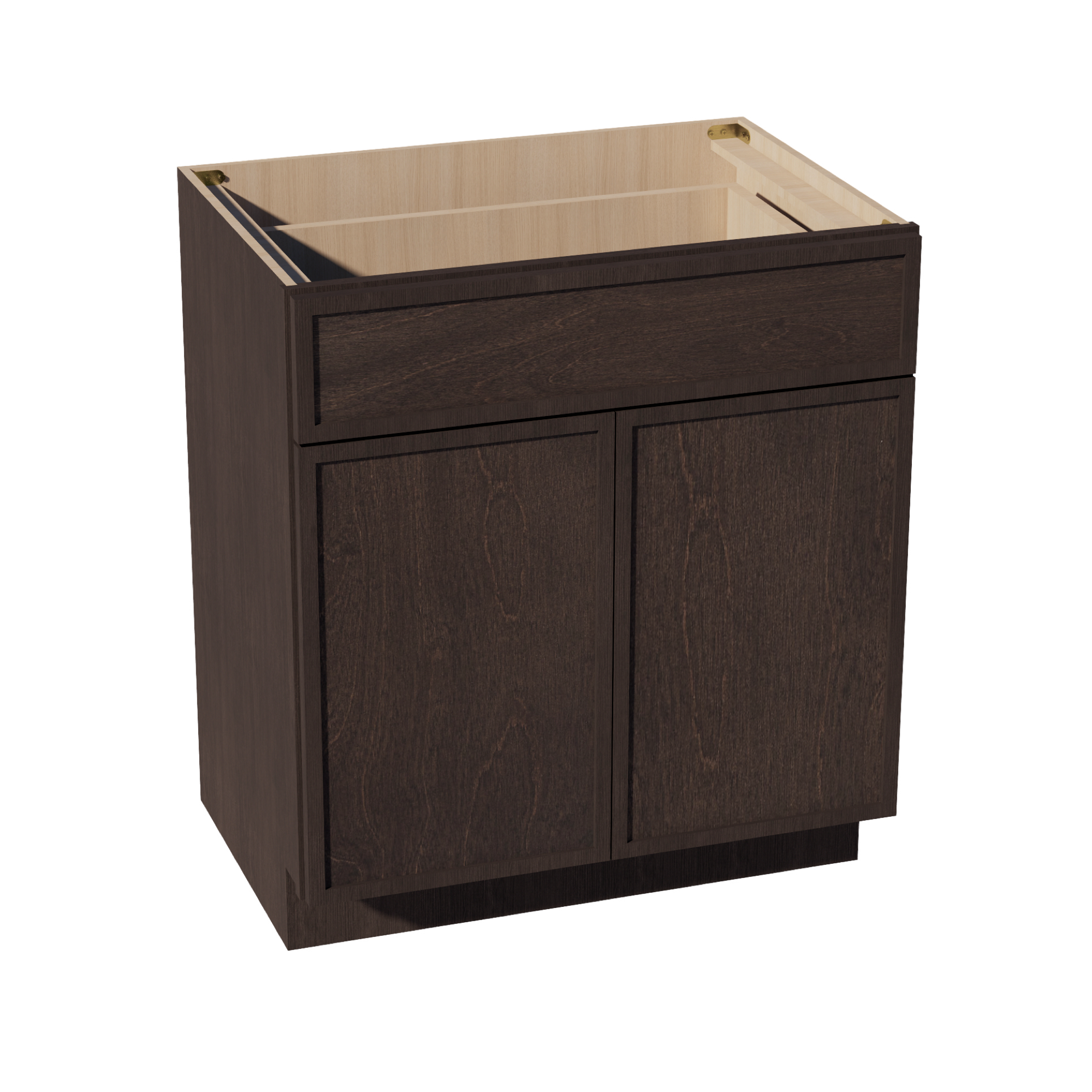 SM-VB3021: Mocha Brown Slim Shaker 30"W x 34-1/2"H x 21"D 2 Doors & 1 Drawer Double Door Vanity Base Cabinets