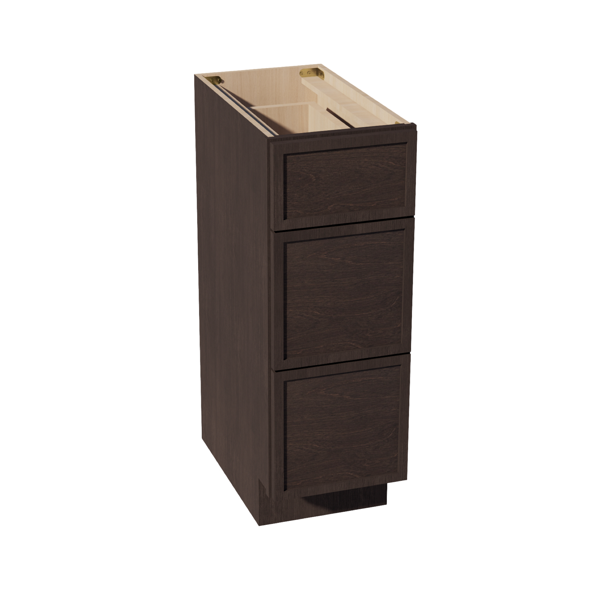 SM-VDB1221: Mocha Brown Slim Shaker 12"W x 34-1/2"H x 21"D  3 Drawers Vanity Base Cabinets