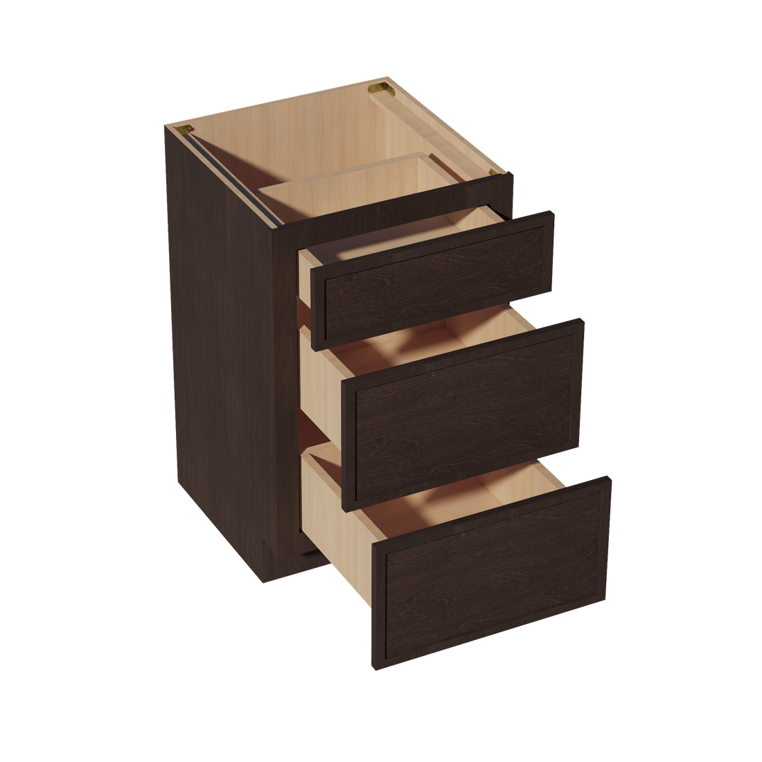 SM-VDB2121: Mocha Brown Slim Shaker 21"W x 34-1/2"H x 21"D  3 Drawers Vanity Base Cabinets