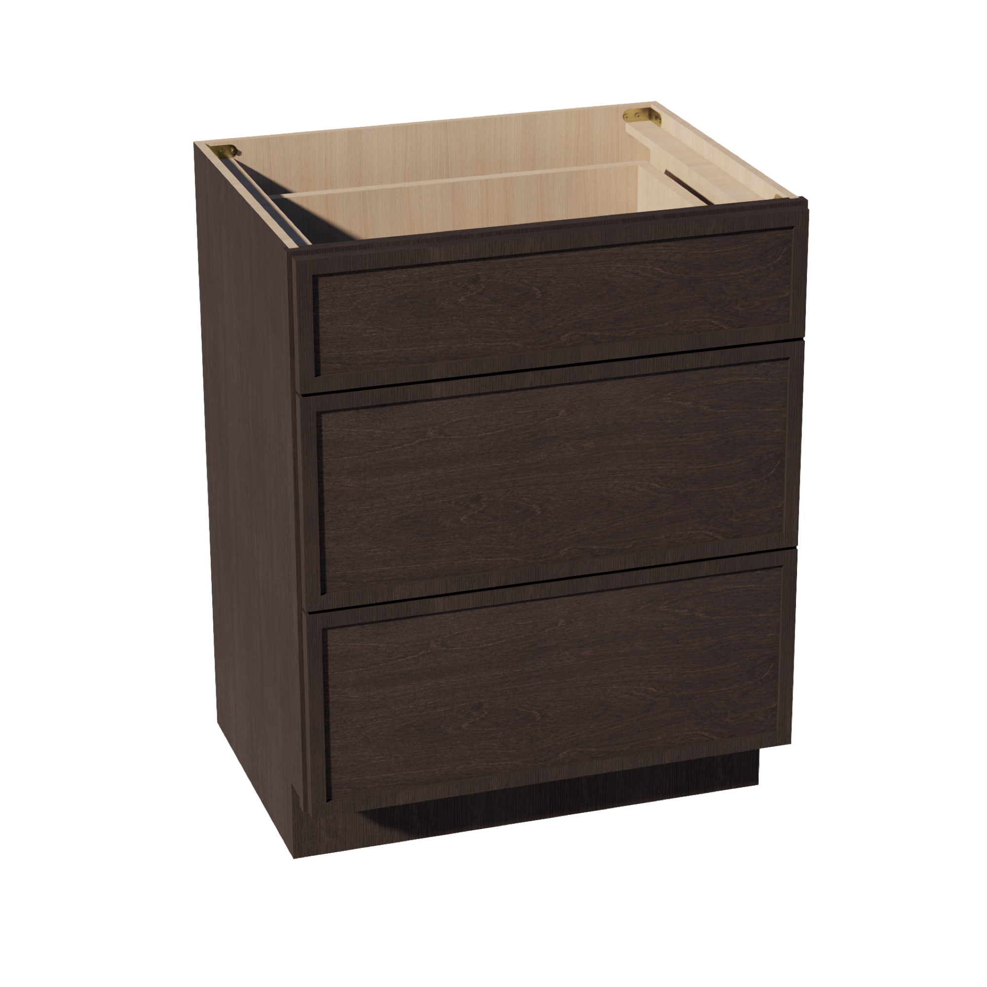 SM-VDB2721: Mocha Brown Slim Shaker 27"W x 34-1/2"H x 21"D  3 Drawers Vanity Base Cabinets