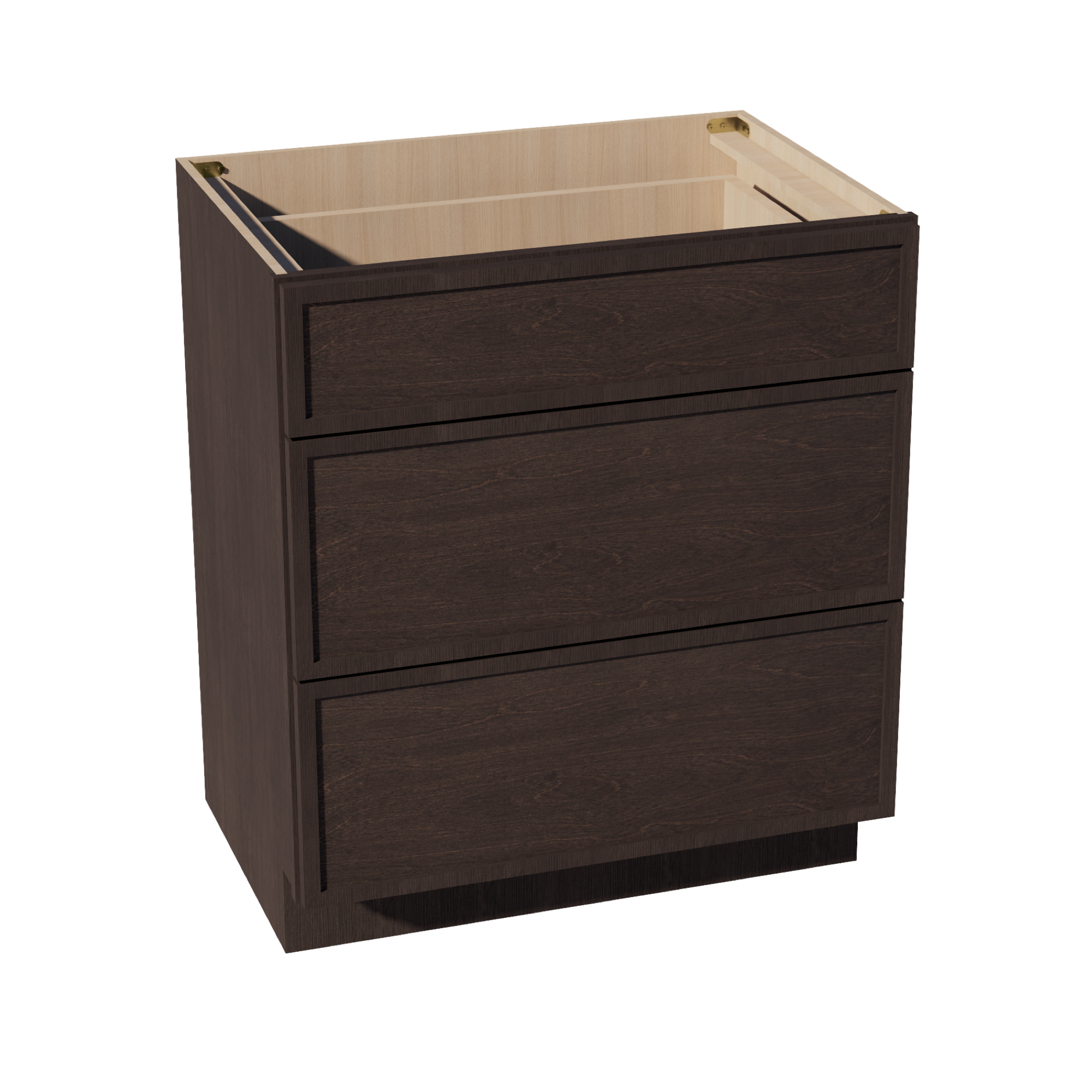 SM-VDB3021: Mocha Brown Slim Shaker 30"W x 34-1/2"H x 21"D  3 Drawers Vanity Base Cabinets