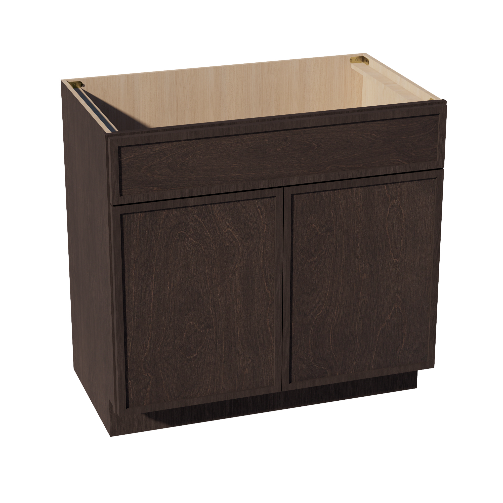 SM-VSB3621: Mocha Brown Slim Shaker 36"W x 34-1/2"H x 21"D 2 Doors & 1 False Drawer Vanity Sink Base Cabinets
