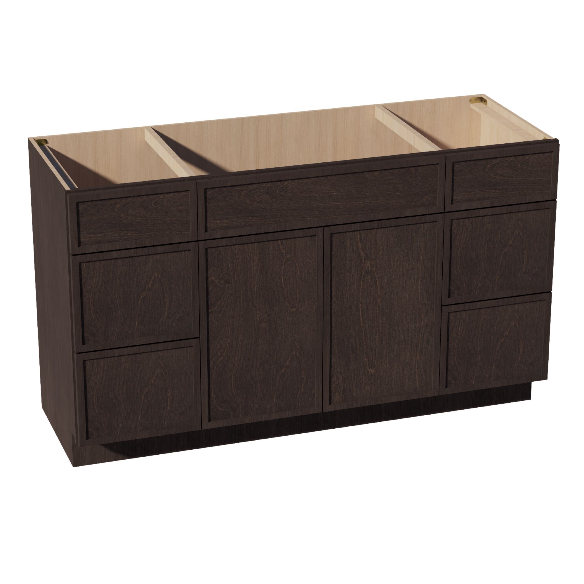 SM-VSD60SINGLE: Mocha Brown Slim Shaker 60"W x 34-1/2"H x 21"D 2 Doors, 6 Drawers & 1 False Drawer Single Sink Vanity Base Combo Cabinets