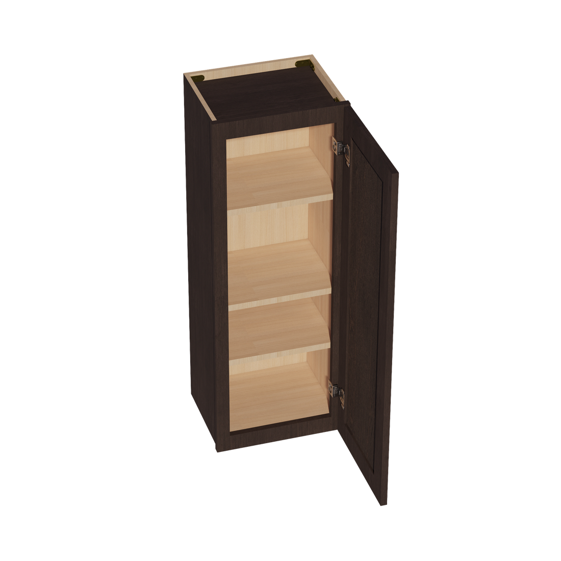 SM-W1542: Mocha Brown Slim Shaker 15"W x 42"H 1 Door & 3 Shelves Standard Wall Cabinet