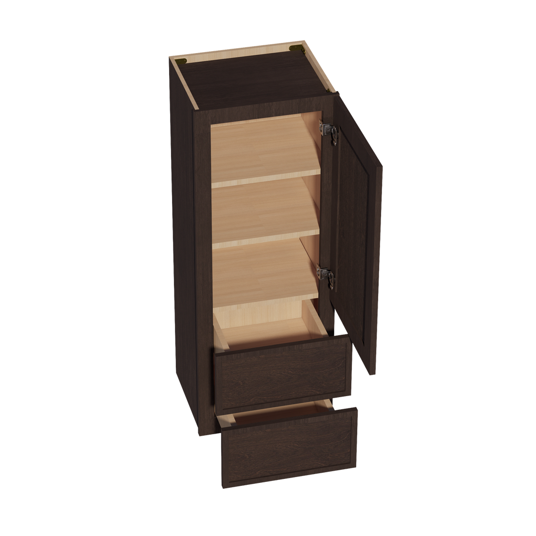 SM-WD1848: Mocha Brown Slim Shaker 18"W x 48"H 1 Door & 2 Drawers Special Wall Cabinet