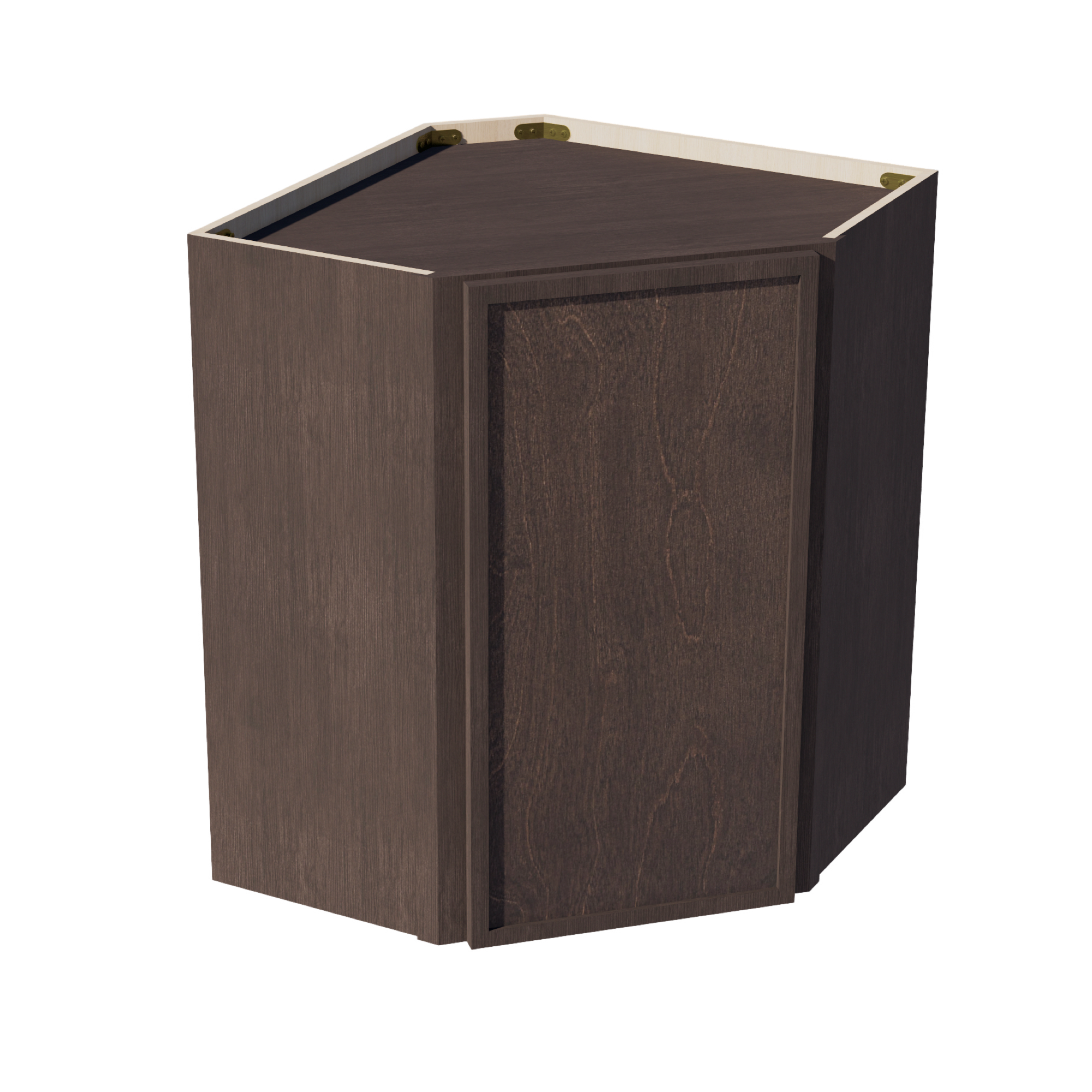 SM-WDC2430: Mocha Brown Slim Shaker 24"W x 30"H 1 Door & 2 Shelves Diagonal Wall Corner Cabinet