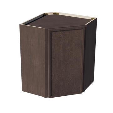 SM-WDC2430: Mocha Brown Slim Shaker 24"W x 30"H 1 Door & 2 Shelves Diagonal Wall Corner Cabinet
