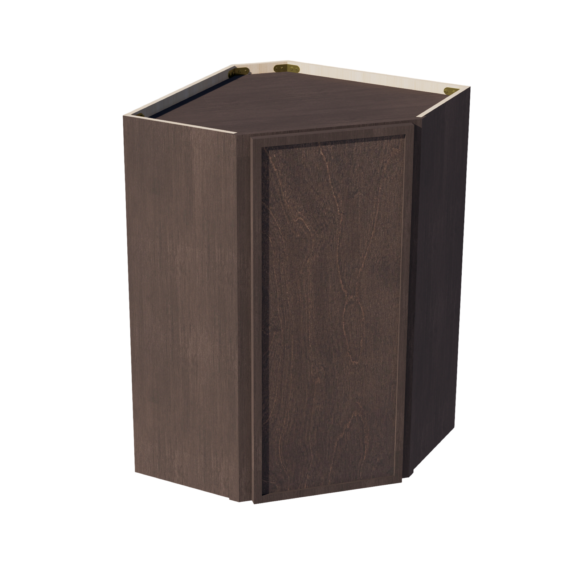 SM-WDC2436: Mocha Brown Slim Shaker 24"W x 36"H 1 Door & 2 Shelves Diagonal Wall Corner Cabinet