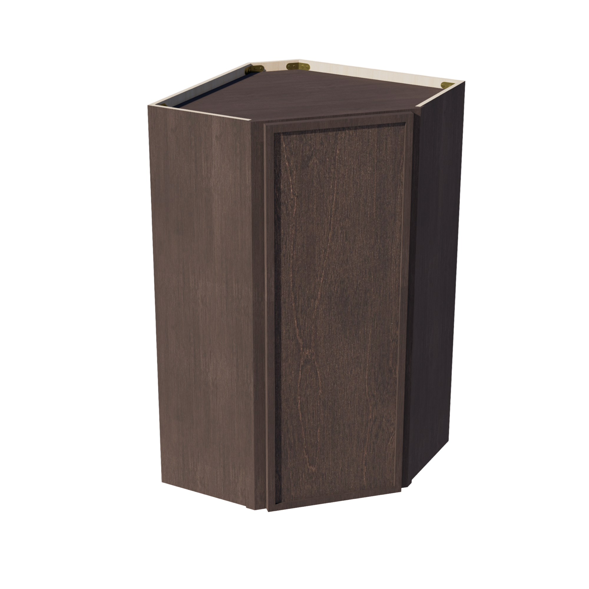SM-WDC2442: Mocha Brown Slim Shaker 24"W x 42"H 1 Door & 2 Shelves Diagonal Wall Corner Cabinet