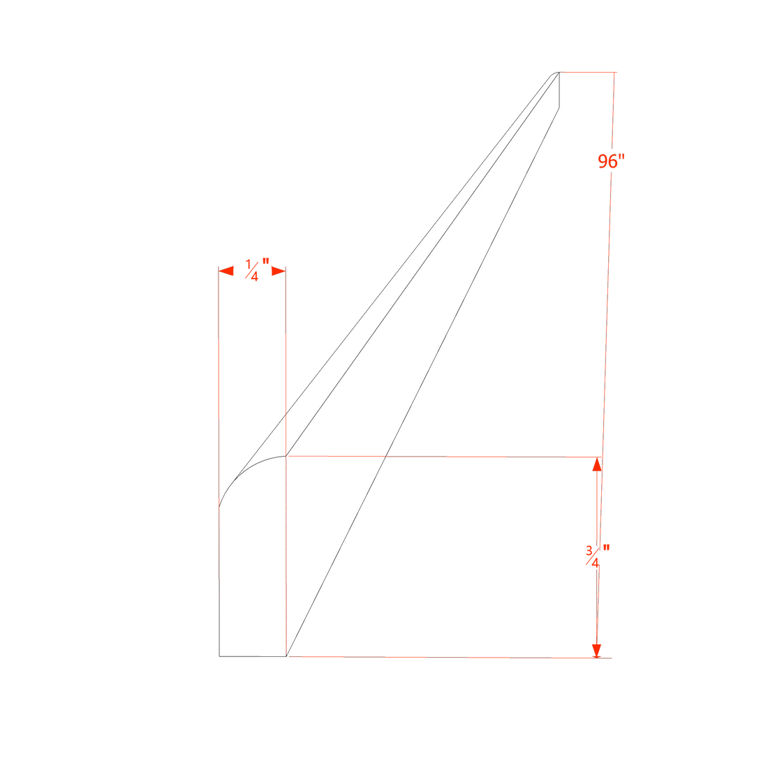 SF-SM8-S: Frost White Slim Shaker 96"W x 3/4"H x 1/4"D Scribe Molding
