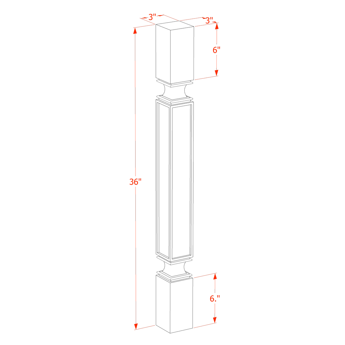 SF-SP336: Frost White Slim Shaker 03"W x 36"H x 03"D Square Roman Pillar