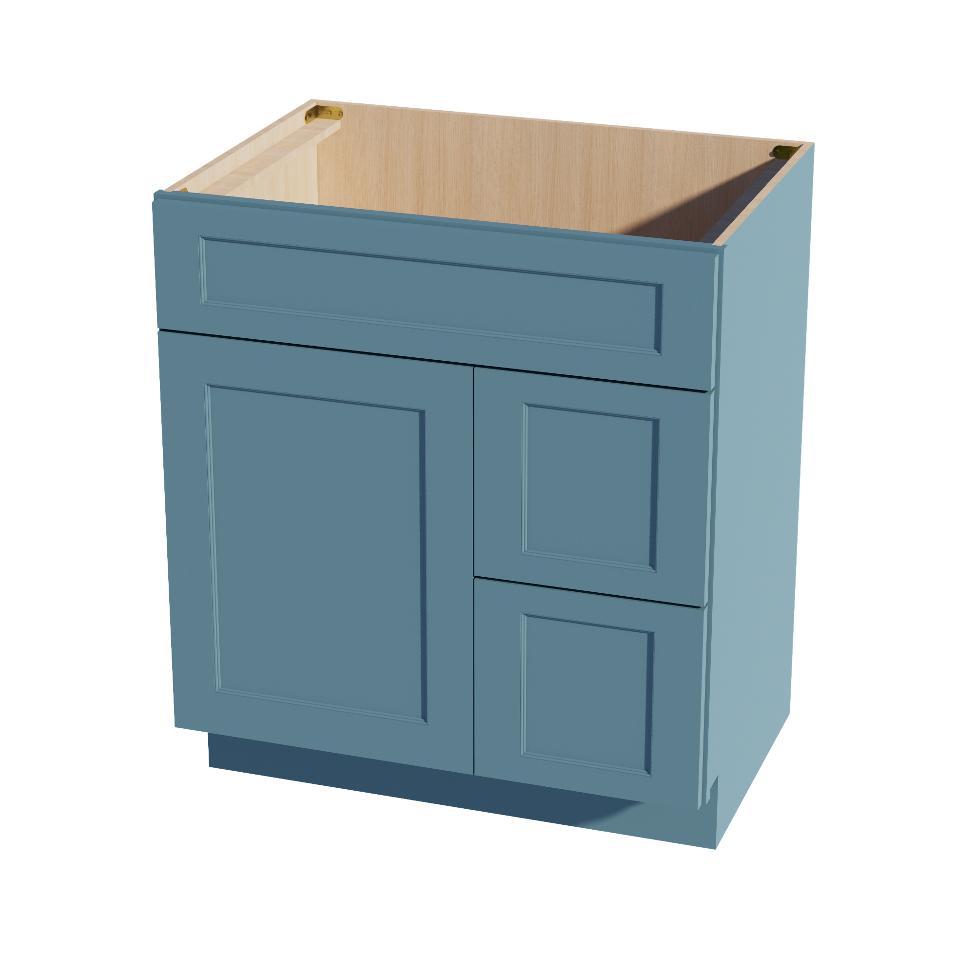 TG-VSD3021R: Soft Green Shaker 30"W x 34-1/2"H x 21"D 1 Door & 2 Right Drawers Offset Vanity Sink Base Cabinets