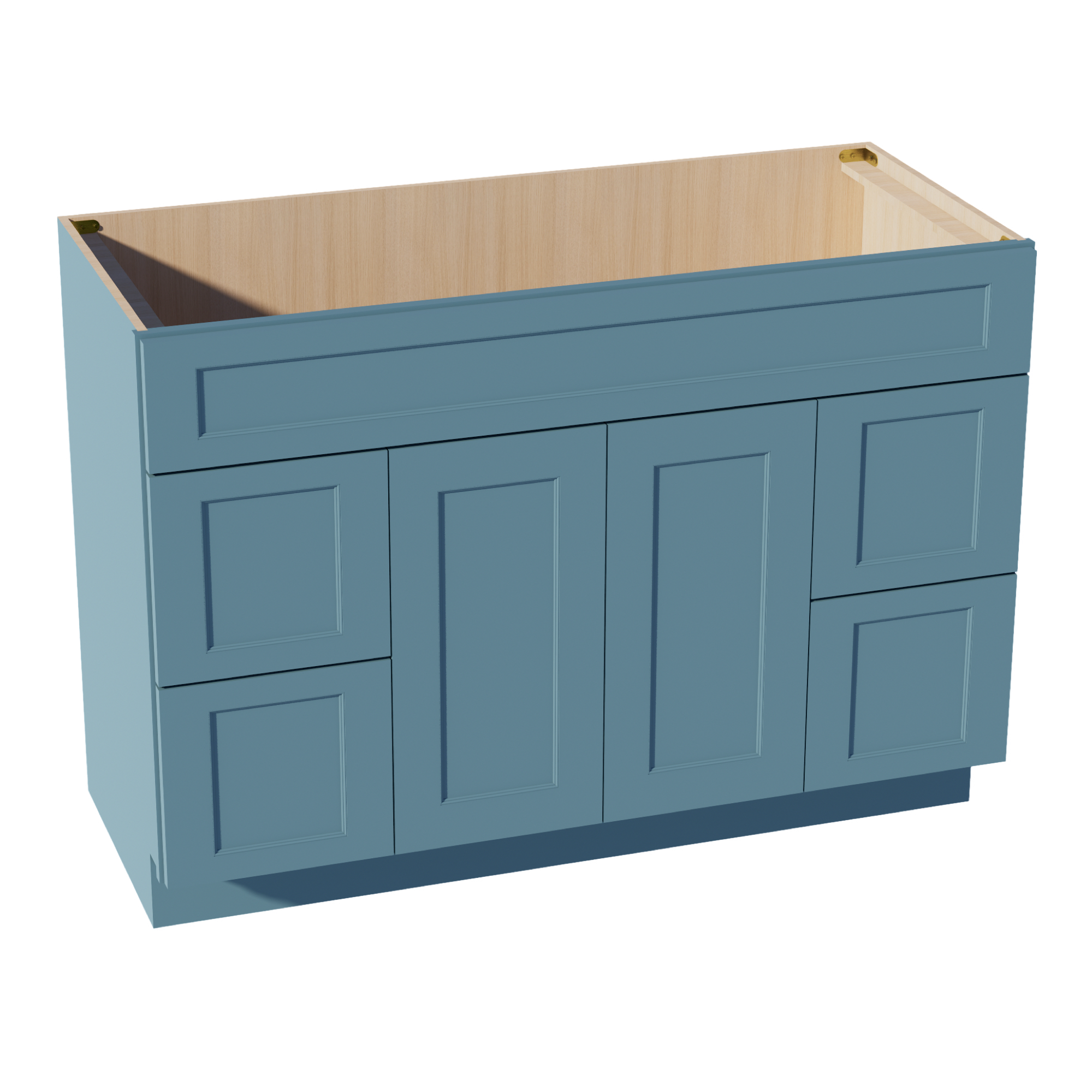 TG-VSD4821: Soft Green Shaker 48"W x 34-1/2"H x 21"D 2 Doors, 4 Drawers & 1 False Drawer Centered Vanity Sink Base Cabinets