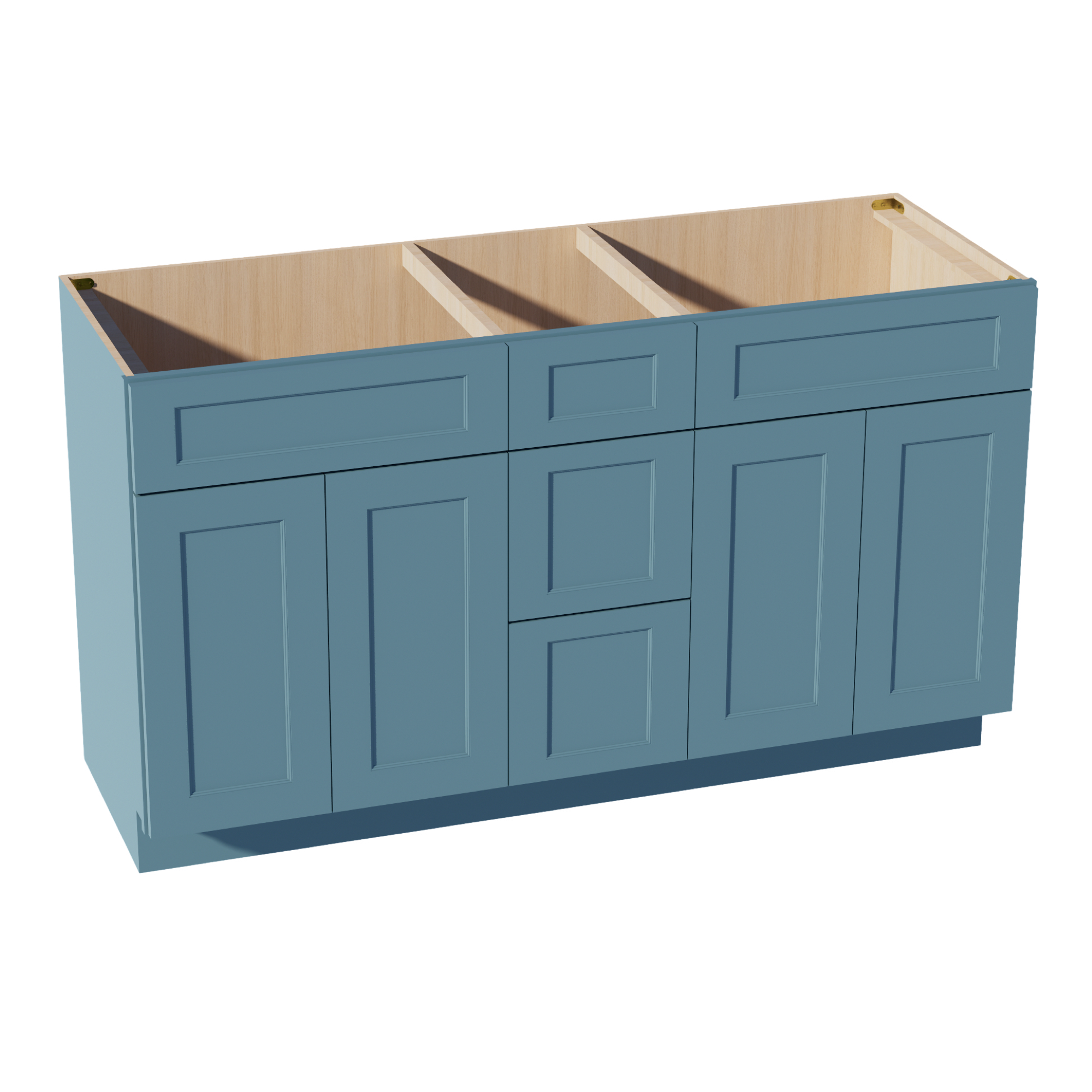 TG-VSD60DOUBLE: Soft Green Shaker 60"W x 34-1/2"H x 21"D 4 Doors, 3 Drawers & 2 False Drawers Double Sink Vanity Base Combo Cabinets