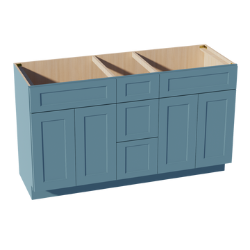 TG-VSD60DOUBLE: Soft Green Shaker 60"W x 34-1/2"H x 21"D 4 Doors, 3 Drawers & 2 False Drawers Double Sink Vanity Base Combo Cabinets