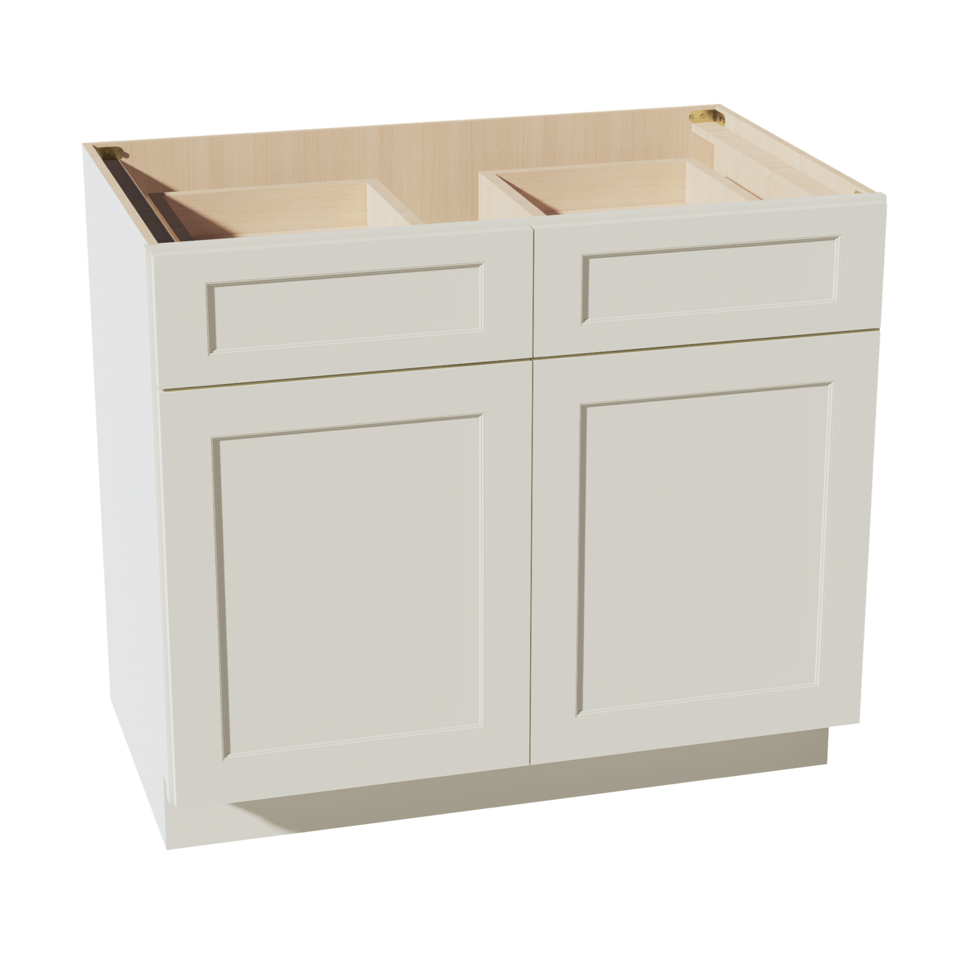 TW-B39: Creamy White Shaker 39" 2 Drawers 2 Doors Standard Base Cabinet