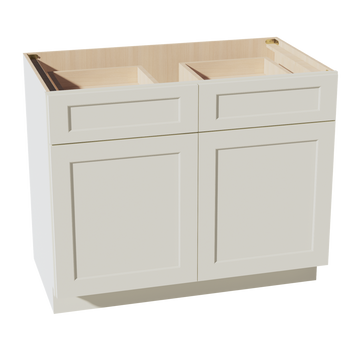 TW-B42: Creamy White Shaker 42" 2 Drawers 2 Doors Standard Base Cabinet