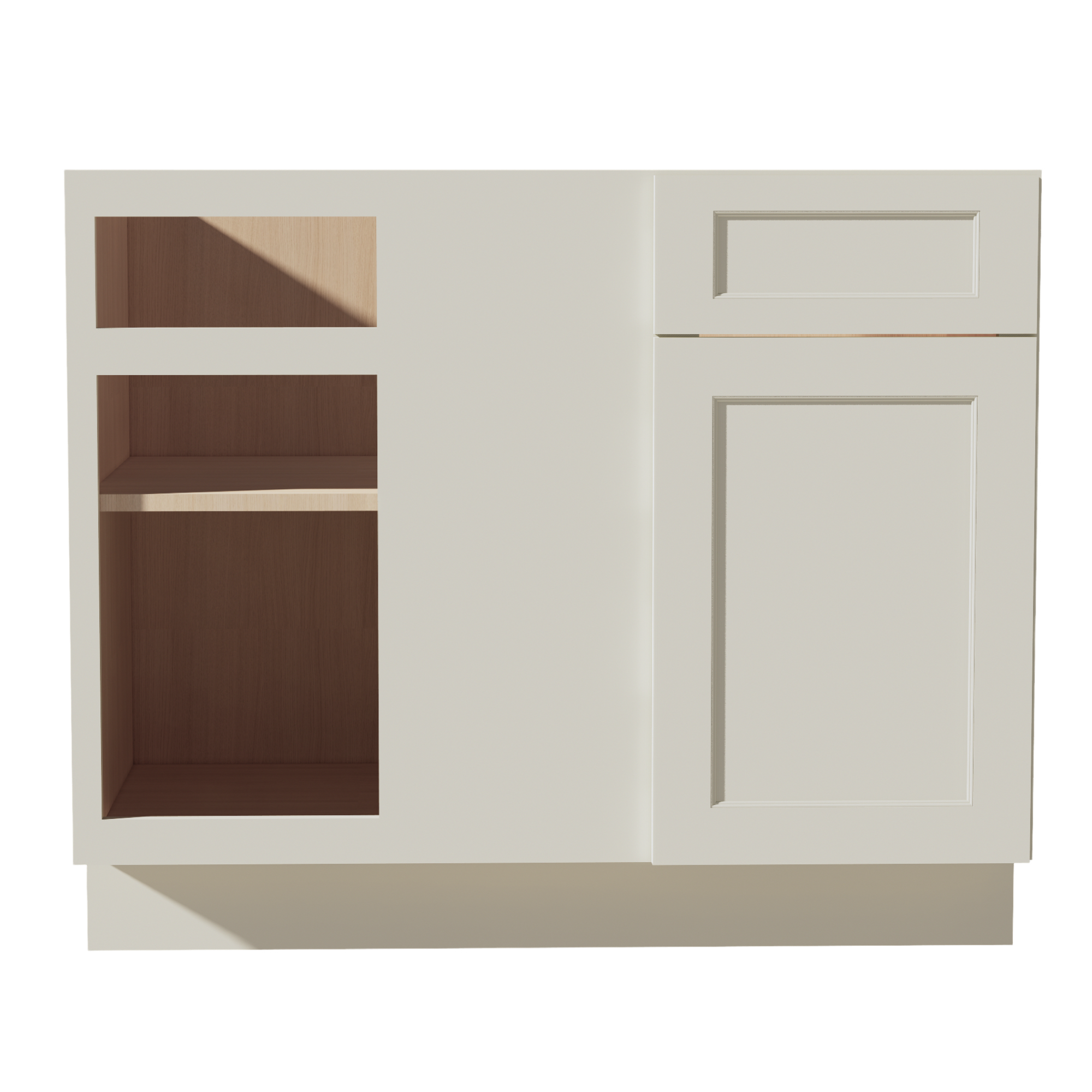 TW-BBC42/45: Creamy White Shaker 42" 1 Door - 1 Drawer Blind Corner Base Cabinets
