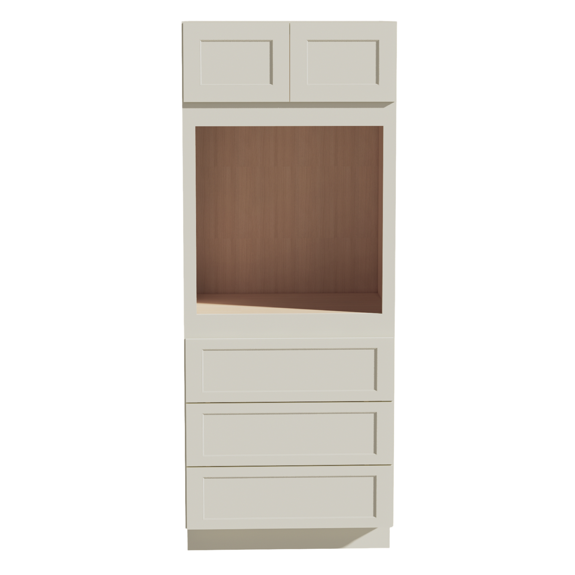 TW-OC3384: Creamy White Shaker 33"W x 84"H x 24"D 2 Doors & 3 Drawers Tall Oven Shelf Cabinets