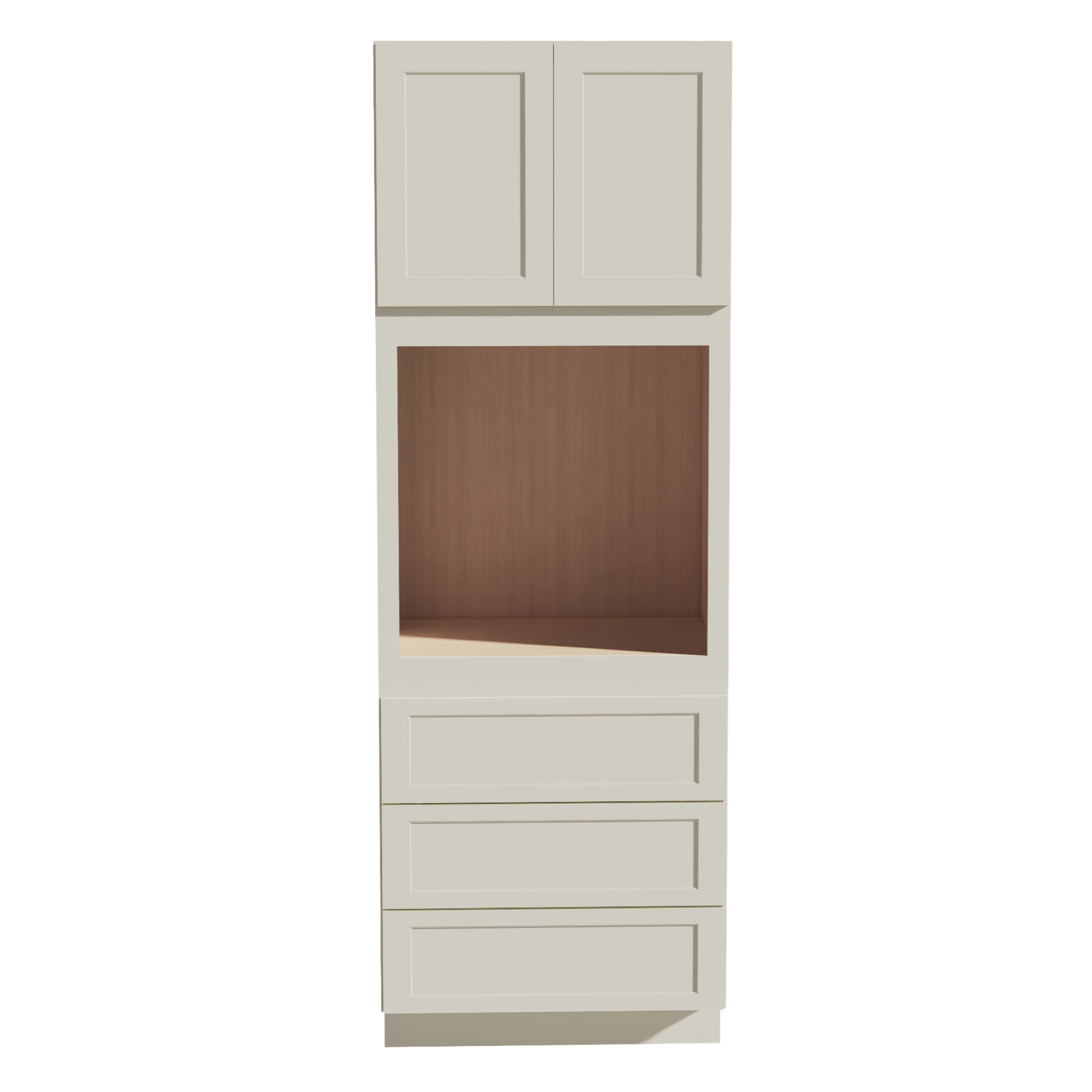 TW-OC3396: Creamy White Shaker 33"W x 96"H x 24"D 2 Doors & 3 Drawers Tall Oven Shelf Cabinets